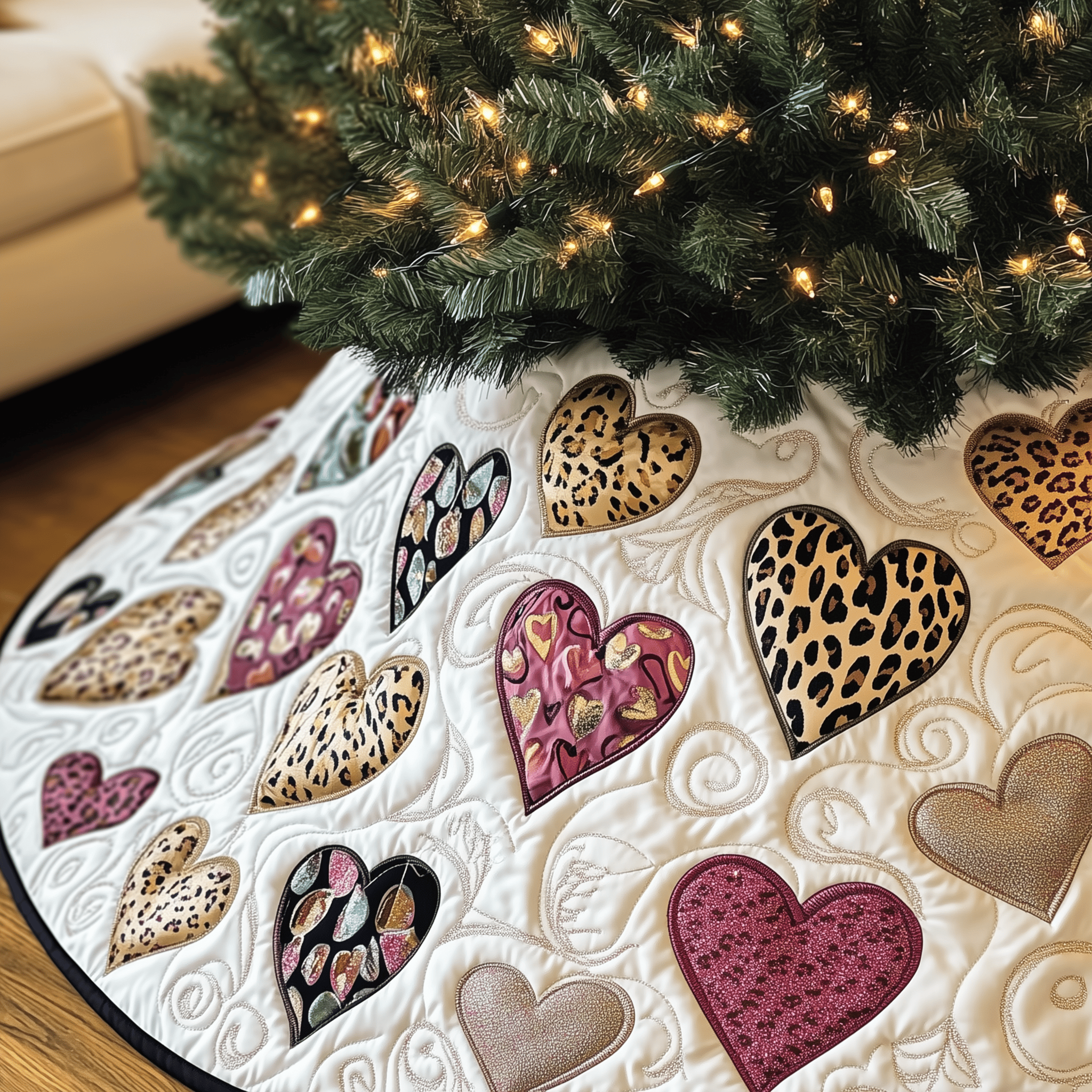 Leopard Hearts Quilted Tree Skirt Feel Secure and Festive with Your Christmas Decor Leopard Hearts Quilted Tree Skirt Feel Secure and Festive with Your Christmas Decor