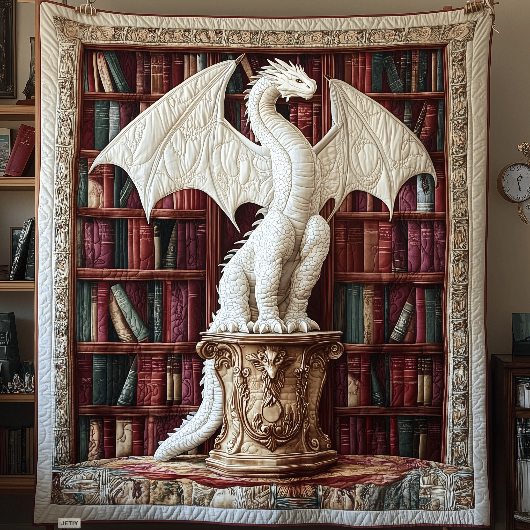 Library Dragon Quilted Blanket Feel the Heart of Home with a Blanket That Embraces All Library Dragon Quilted Blanket Feel the Heart of Home with a Blanket That Embraces All