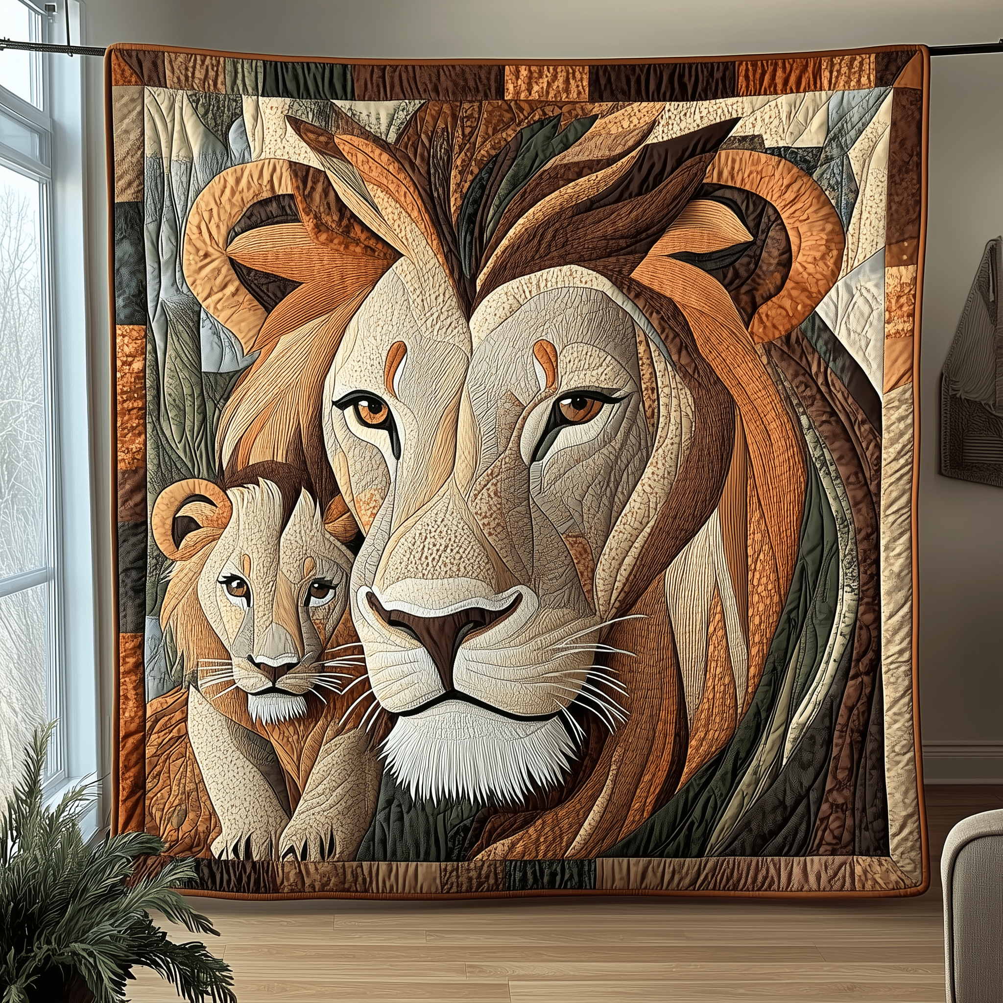 Lion and Mom Bond of Love Quilted Blanket Feel the Bond of Home with Our Family-Friendly Blanket Lion and Mom Bond of Love Quilted Blanket Feel the Bond of Home with Our Family-Friendly Blanket