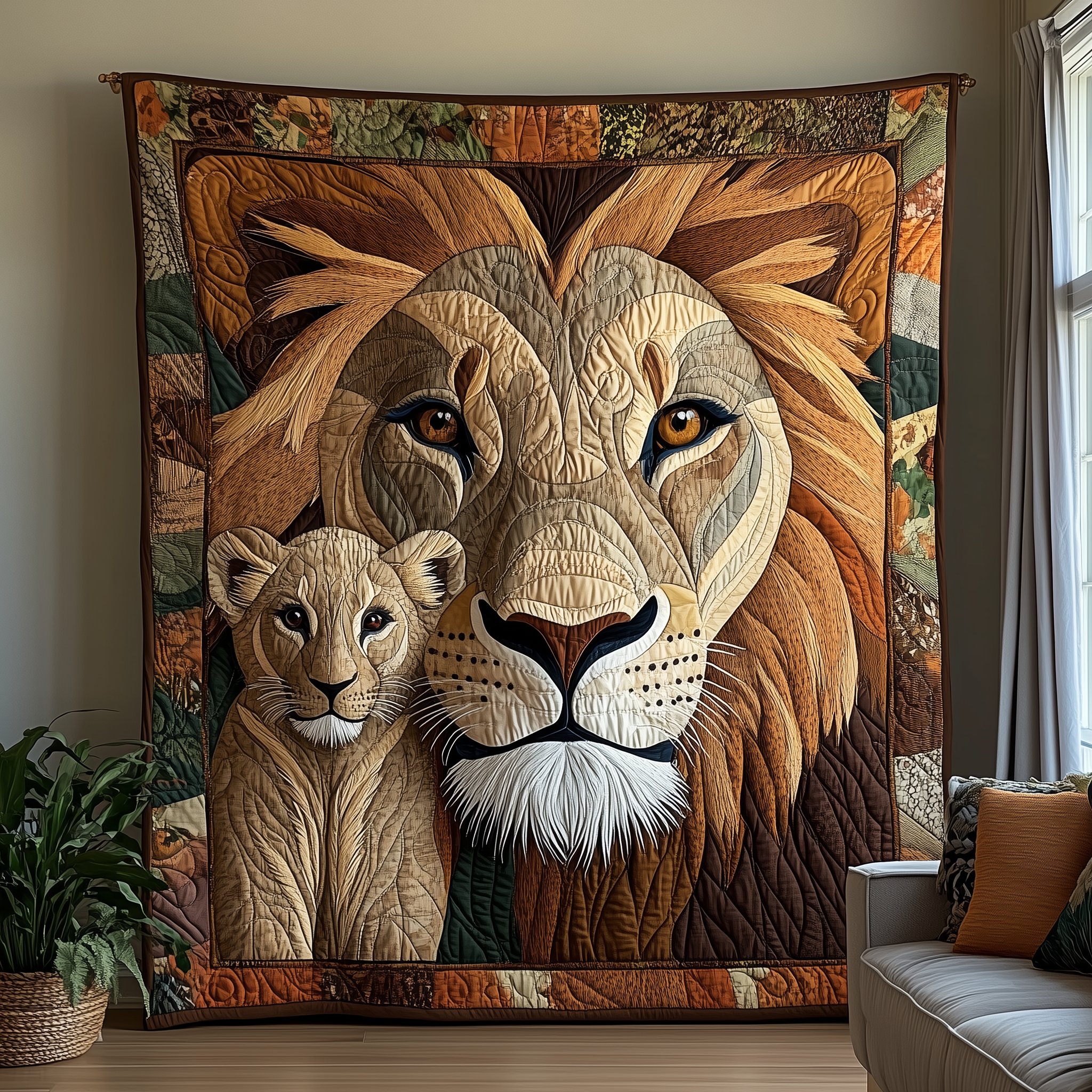 Lion and Mom Bond of Love Quilted Blanket Nice Throw Blankets Lion Gifts For Her Lion and Mom Bond of Love Quilted Blanket Nice Throw Blankets Lion Gifts For Her