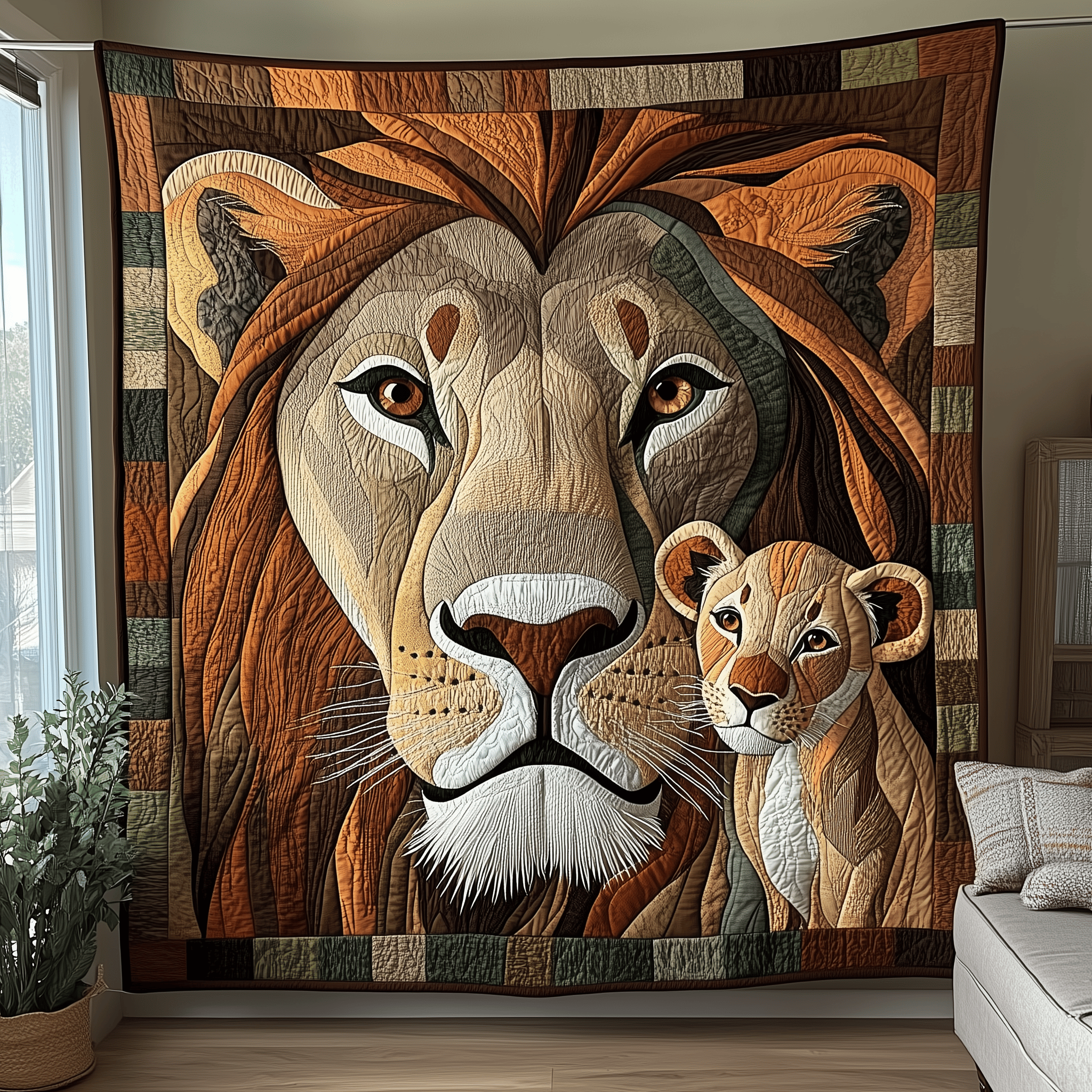 Lion and Mom Bond of Love Quilted Blanket Snuggle Up with a Blanket That Brings Everyone Closer Lion and Mom Bond of Love Quilted Blanket Snuggle Up with a Blanket That Brings Everyone Closer