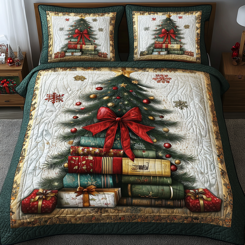 Literary Christmas Quilted Bedding Set Best Gifts For Book Readers Literary Christmas Quilted Bedding Set Best Gifts For Book Readers