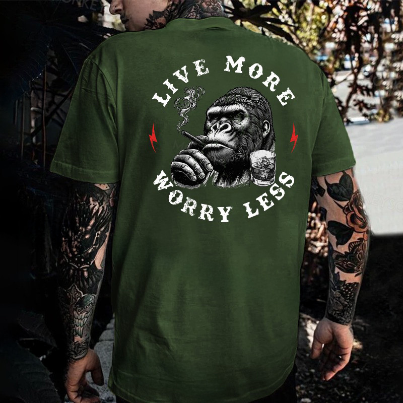 Live More Worry Less Funny Monkey T-Shirt Father'S Day Gifts For Grandpa Live More Worry Less Funny Monkey T-Shirt Father'S Day Gifts For Grandpa