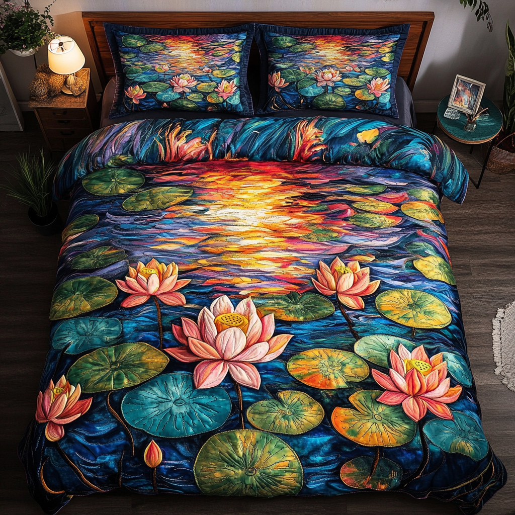 Lotus Serenity Quilted Bedding Set Gifts For Flower Enthusiasts Lotus Serenity Quilted Bedding Set Gifts For Flower Enthusiasts