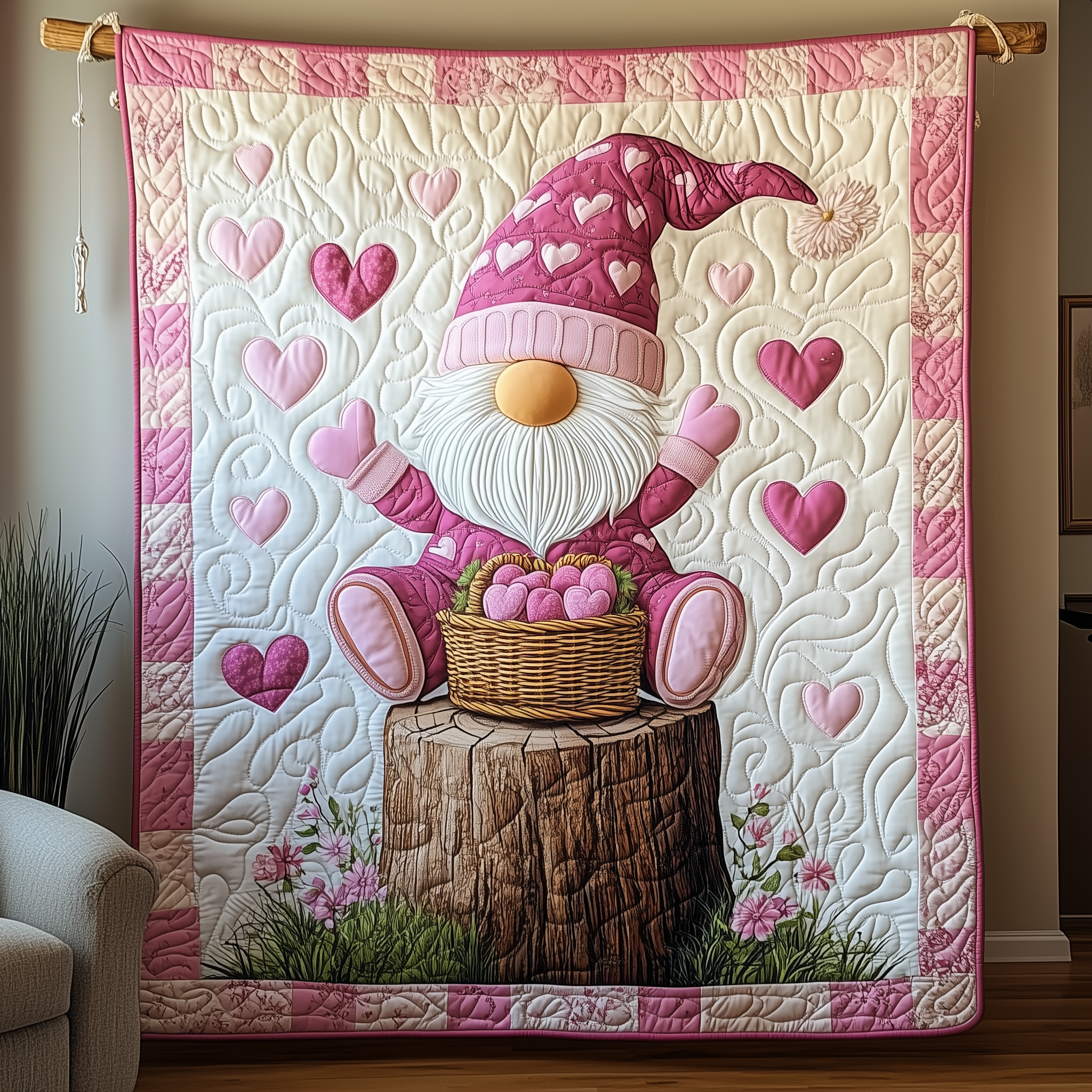 Lovely Heart Gnomes Quilted Blanket Best Throw Blanket Valentines For Him Lovely Heart Gnomes Quilted Blanket Best Throw Blanket Valentines For Him