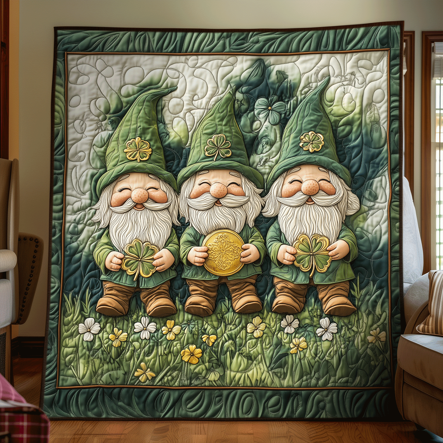 Lucky Clover Gnome Quilted Blanket Gifts For 10 Year Old Boys Lucky Clover Gnome Quilted Blanket Gifts For 10 Year Old Boys