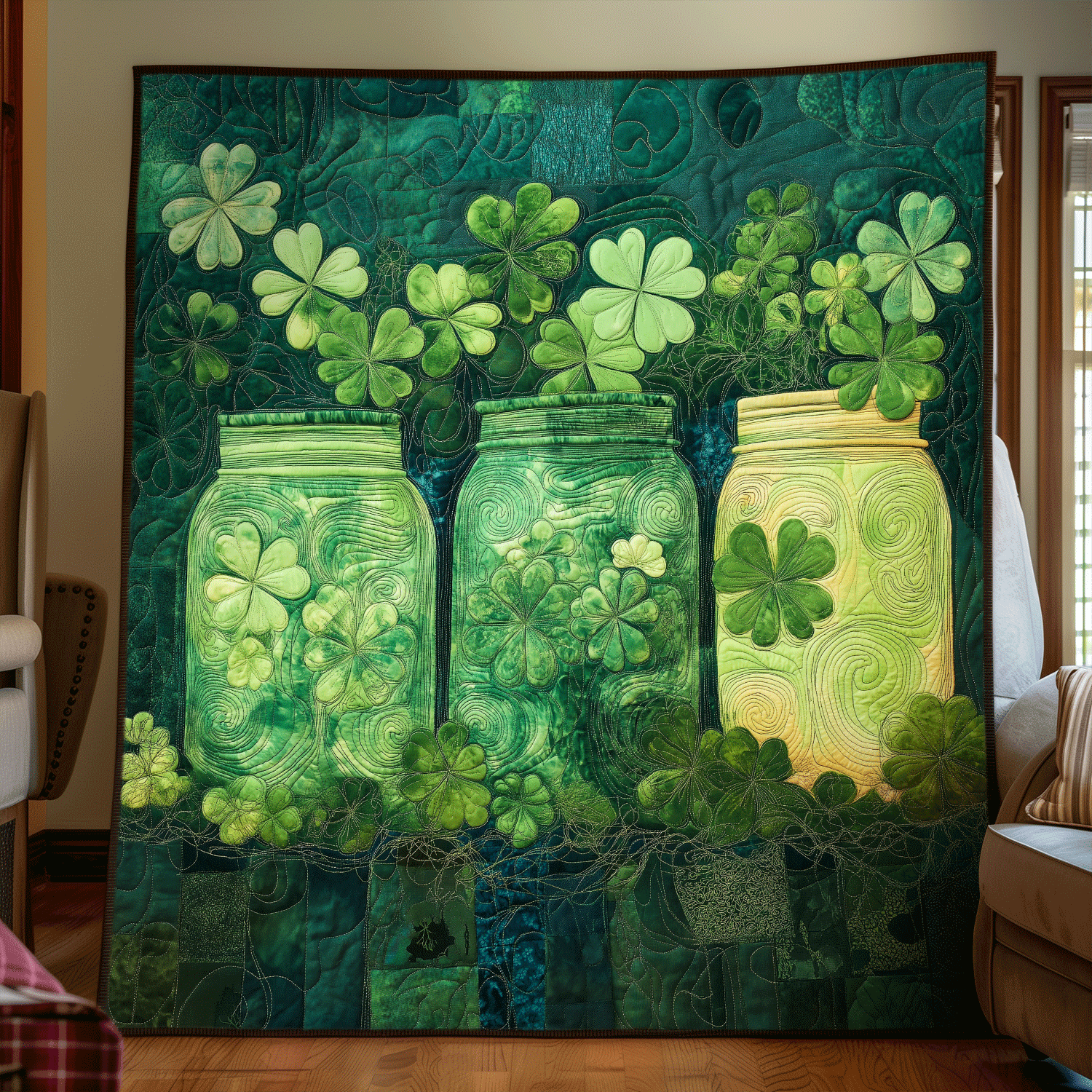 Lucky Clover Jar Quilted Blanket Good Christmas Gifts Lucky Clover Jar Quilted Blanket Good Christmas Gifts