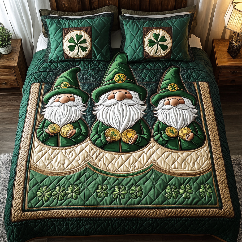 Lucky Gnome Quilted Bedding Set Funny Gnome Gifts Lucky Gnome Quilted Bedding Set Funny Gnome Gifts