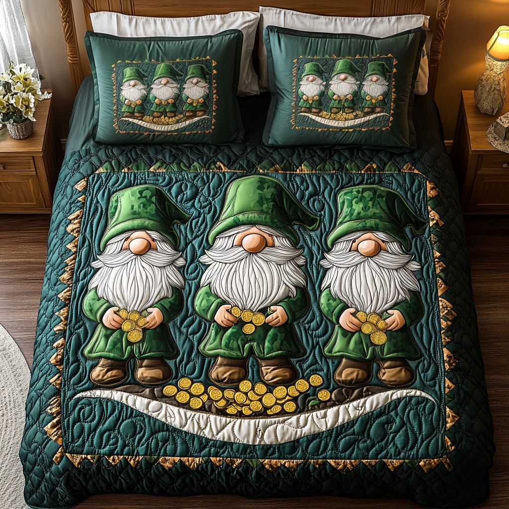 Lucky Trio Haven Quilted Bedding Set Gifts For Gnome Lovers Lucky Trio Haven Quilted Bedding Set Gifts For Gnome Lovers