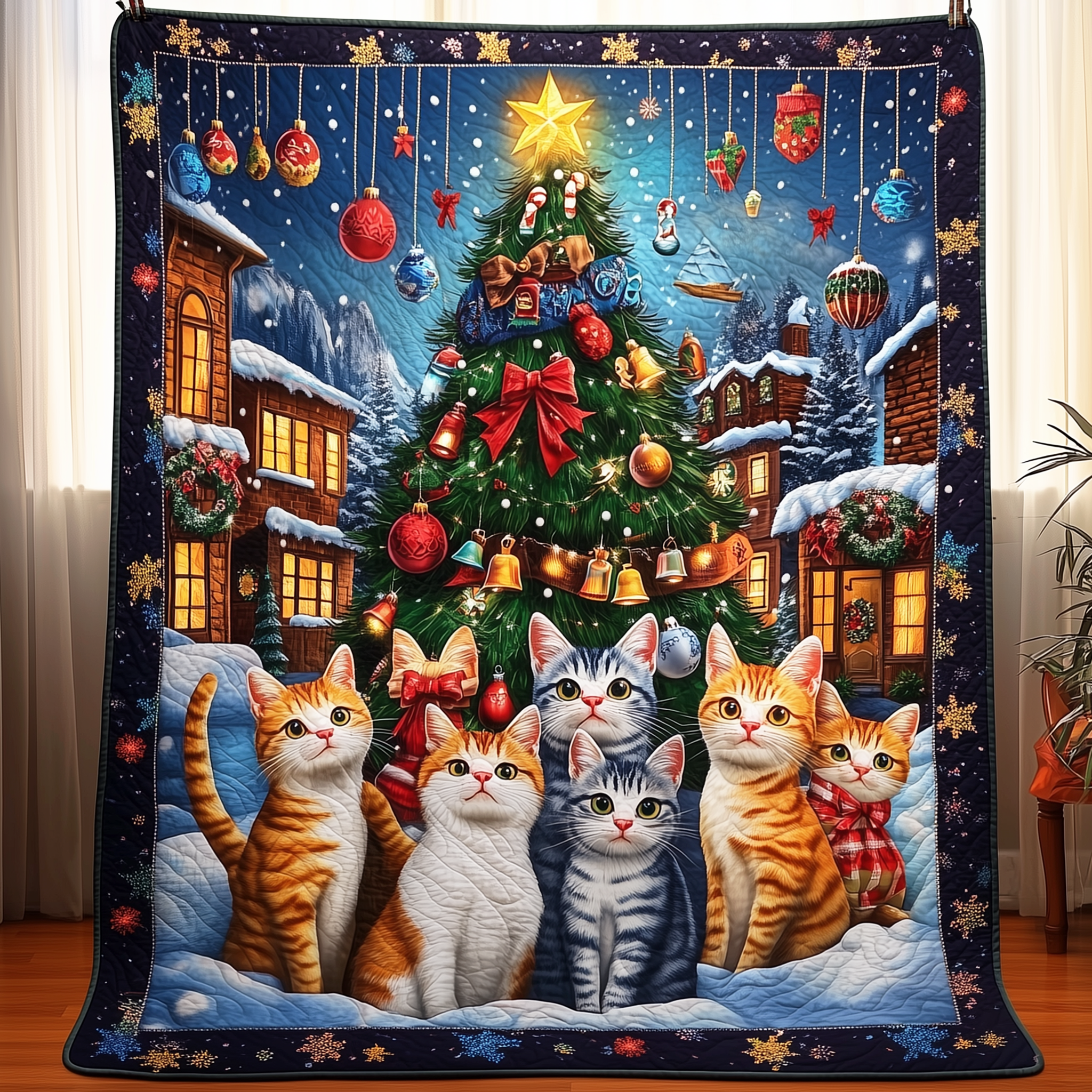 Magical Christmas Cat Quilted Blanket Feel the Versatility of a Blanket That Adapts to You Magical Christmas Cat Quilted Blanket Feel the Versatility of a Blanket That Adapts to You