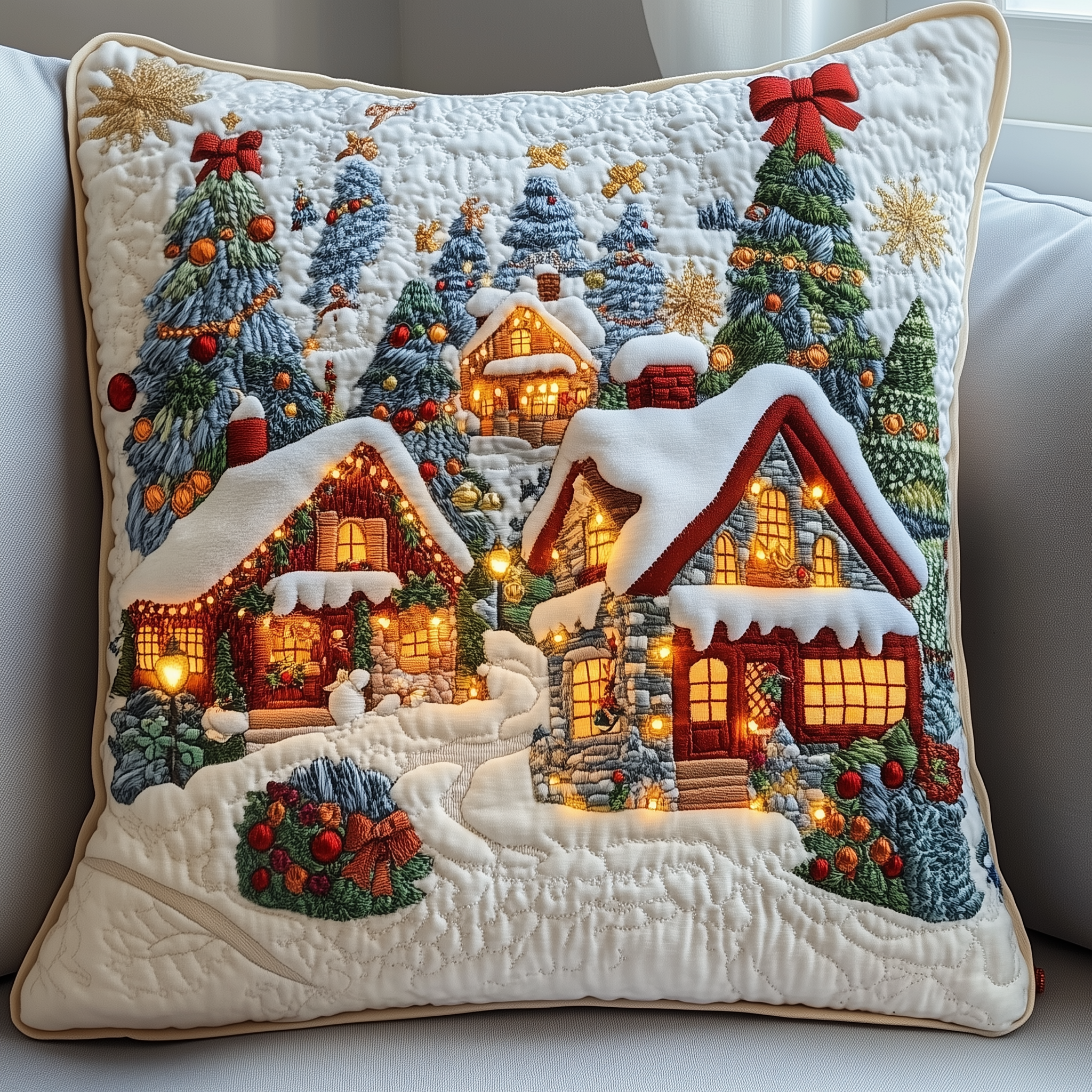 Magical Christmas Village Quilted Pillow Case Feel Inspired to Sleep in Style Magical Christmas Village Quilted Pillow Case Feel Inspired to Sleep in Style