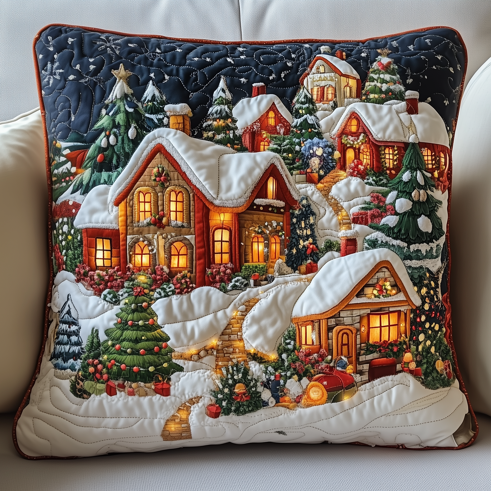 Magical Christmas Village Quilted Pillow Case Feel the Energy of a Restful Night Magical Christmas Village Quilted Pillow Case Feel the Energy of a Restful Night