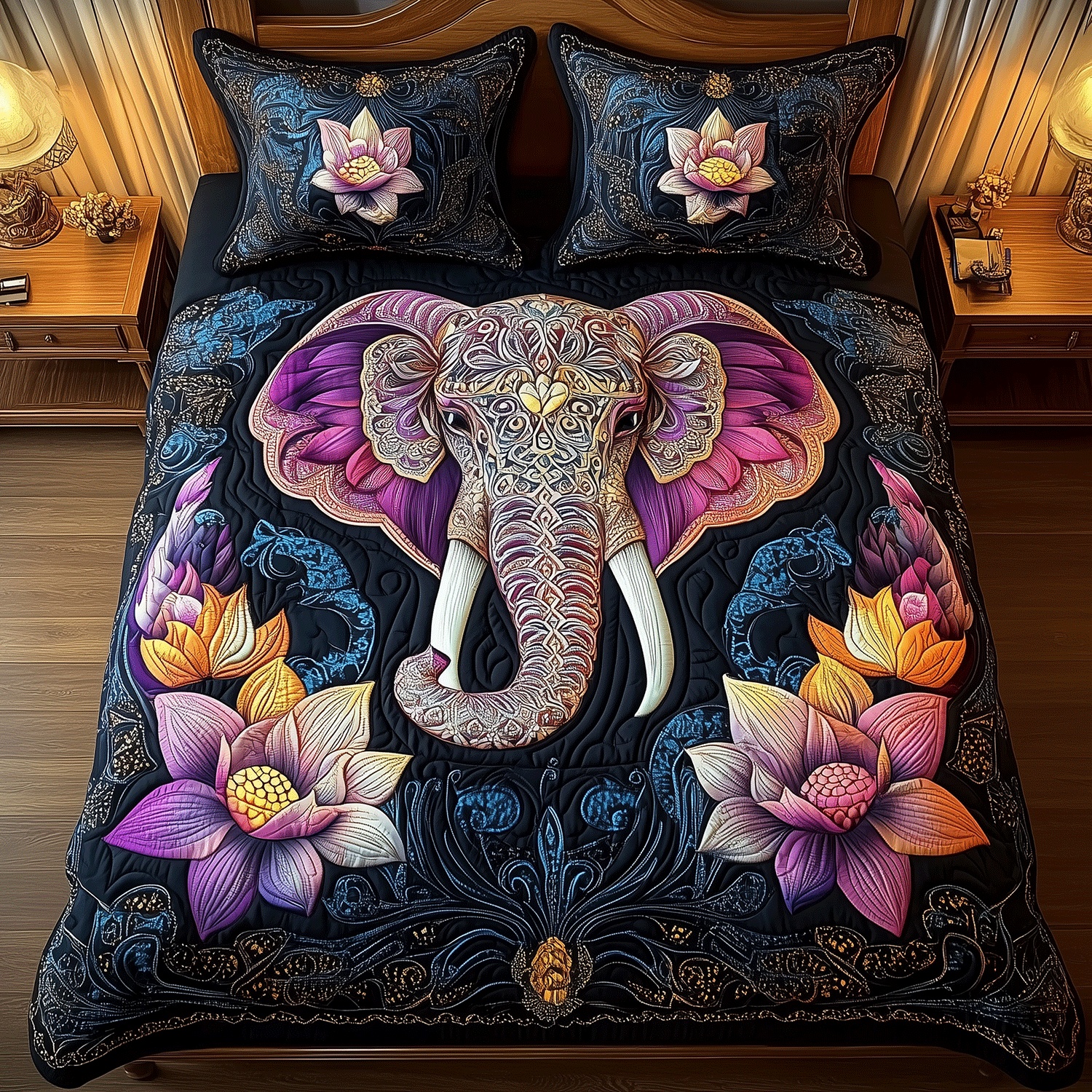 Majestic Elephant Bliss Quilted Bedding Set Gifts For Elephant Lovers Majestic Elephant Bliss Quilted Bedding Set Gifts For Elephant Lovers