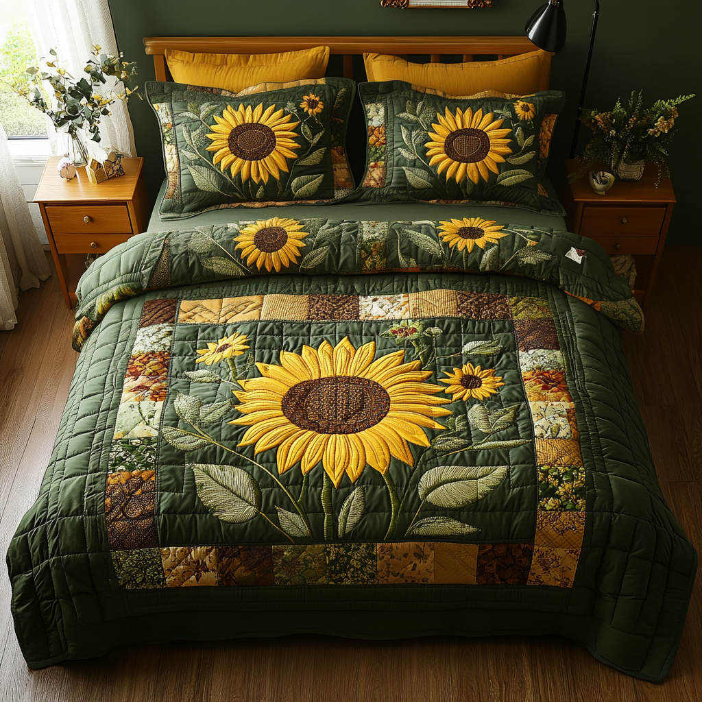 Majestic Fields Quilted Bedding Set Sunflower Gift Items Majestic Fields Quilted Bedding Set Sunflower Gift Items
