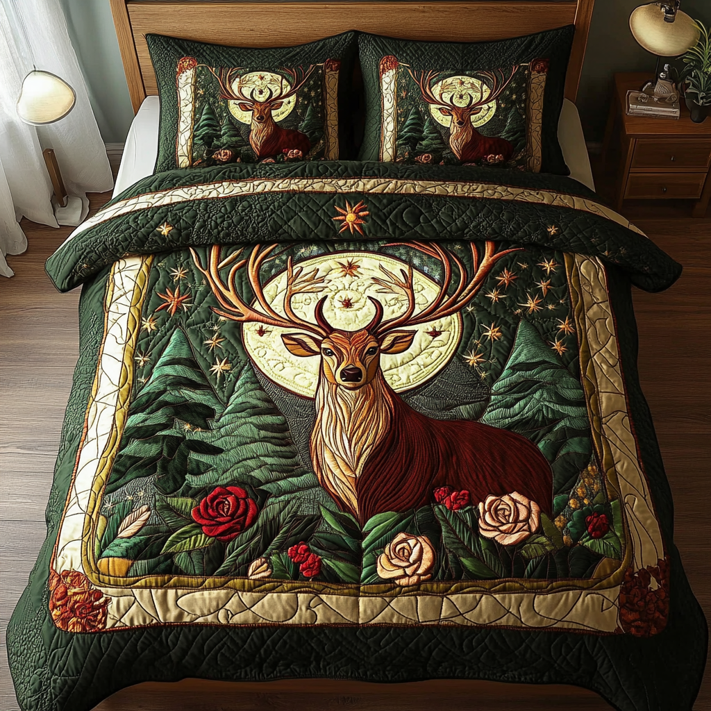 Majestic Hooves Quilted Bedding Set Fleece Blanket With Deer Majestic Hooves Quilted Bedding Set Fleece Blanket With Deer