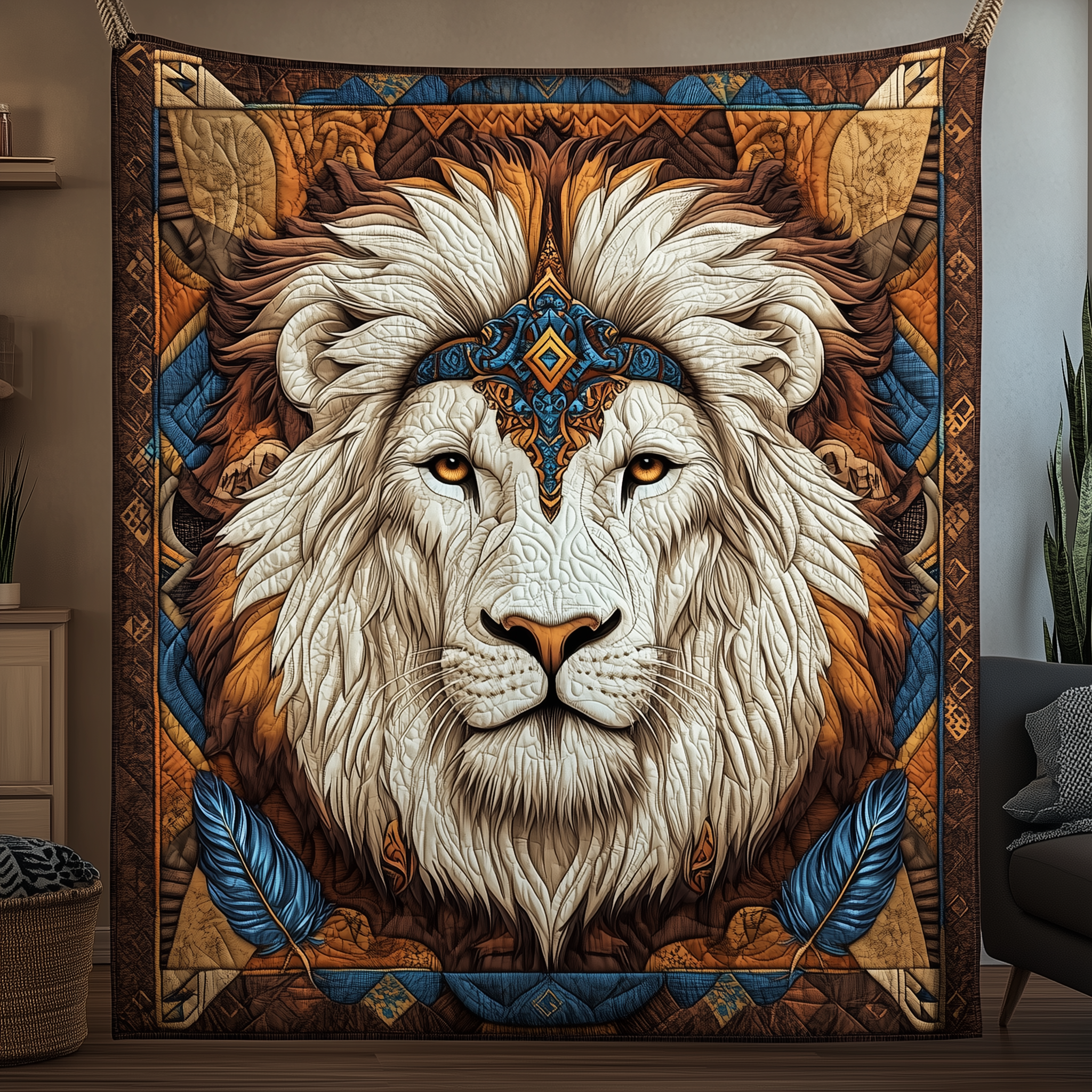 Majestic Native Lion Quilted Blanket Throw Blankets For Couch Lion Gifts For Him Her Majestic Native Lion Quilted Blanket Throw Blankets For Couch Lion Gifts For Him Her