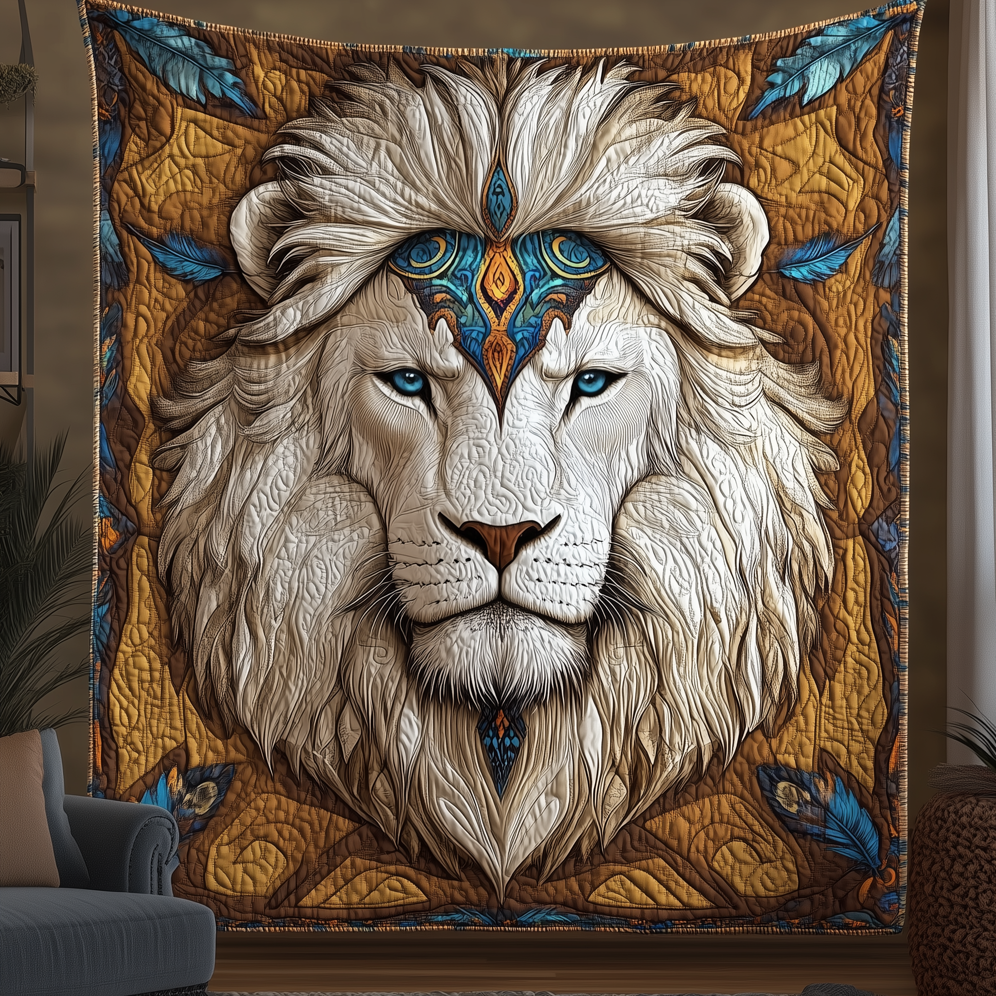 Majestic Native Lion Quilted Blanket Throw Blankets For Couch Lion Gifts For Men Majestic Native Lion Quilted Blanket Throw Blankets For Couch Lion Gifts For Men