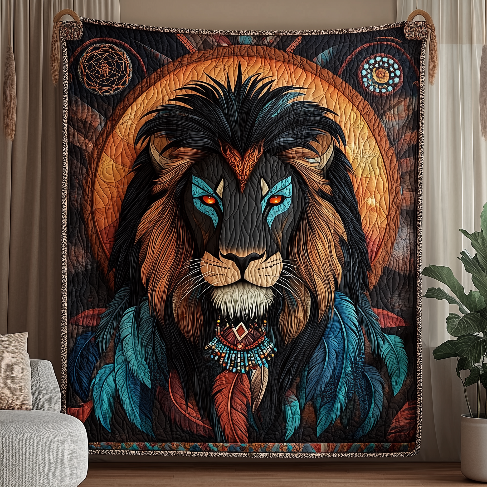 Majestic Native Lion Quilted Blanket Throw Blankets For Couch Unique Lion Gifts Majestic Native Lion Quilted Blanket Throw Blankets For Couch Unique Lion Gifts