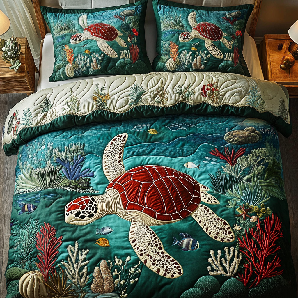 Marine Harmony Quilted Bedding Set Unique Gifts For Turtle Lovers Marine Harmony Quilted Bedding Set Unique Gifts For Turtle Lovers