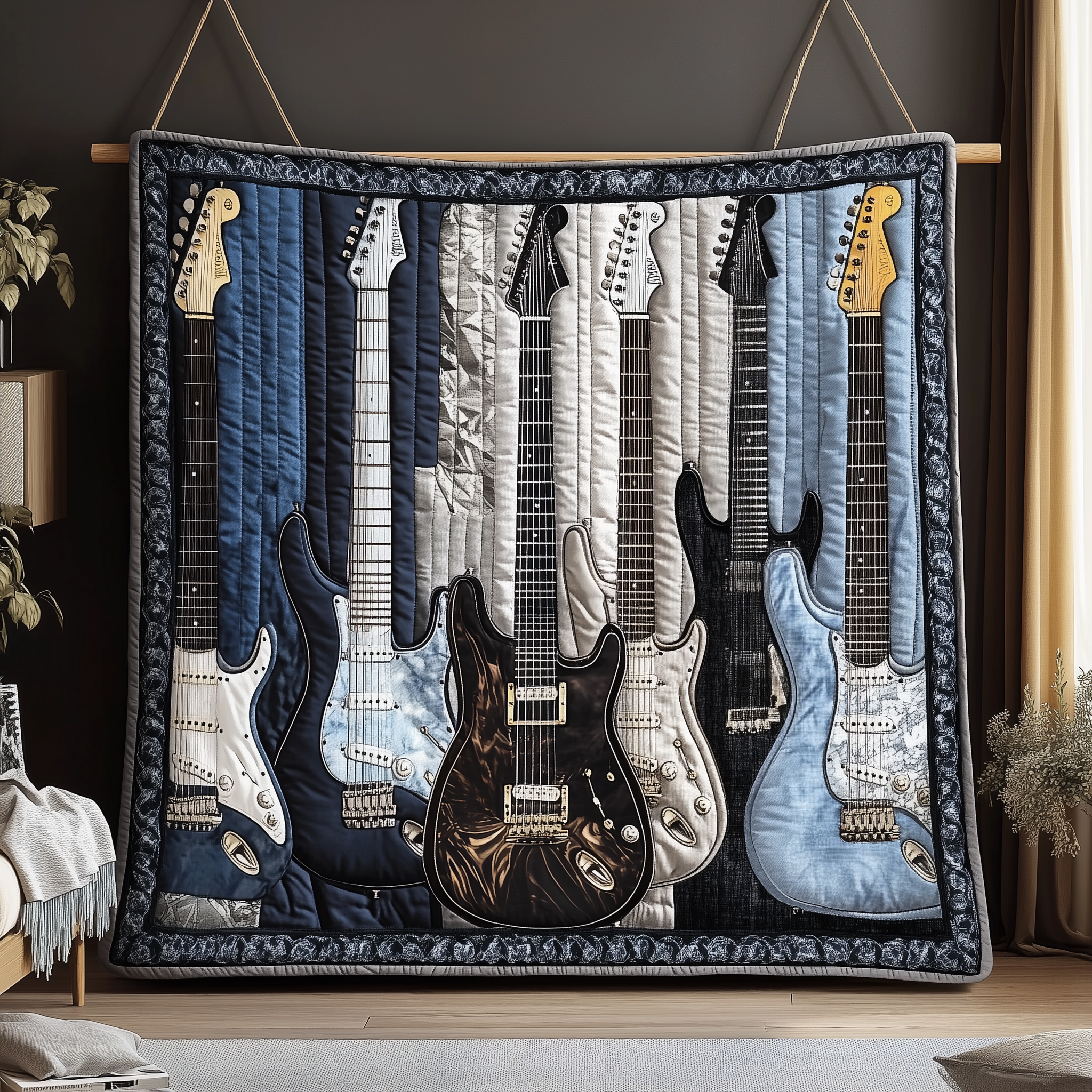 Melodic Strings Guitar Quilted Blanket Best Throw Blanket Fun Gifts For Guitar Players Melodic Strings Guitar Quilted Blanket Best Throw Blanket Fun Gifts For Guitar Players