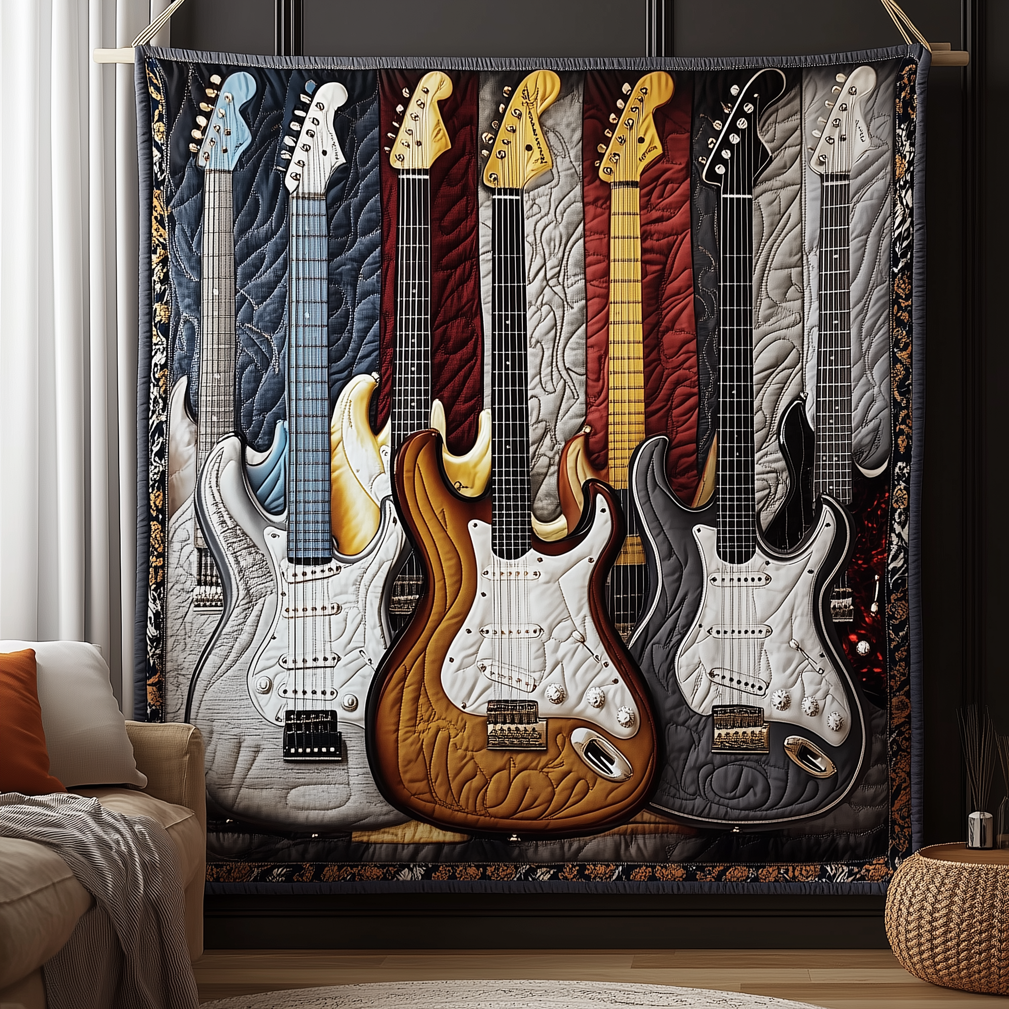 Melodic Strings Guitar Quilted Blanket Best Throw Blanket Gift Ideas For Guitar Players Melodic Strings Guitar Quilted Blanket Best Throw Blanket Gift Ideas For Guitar Players