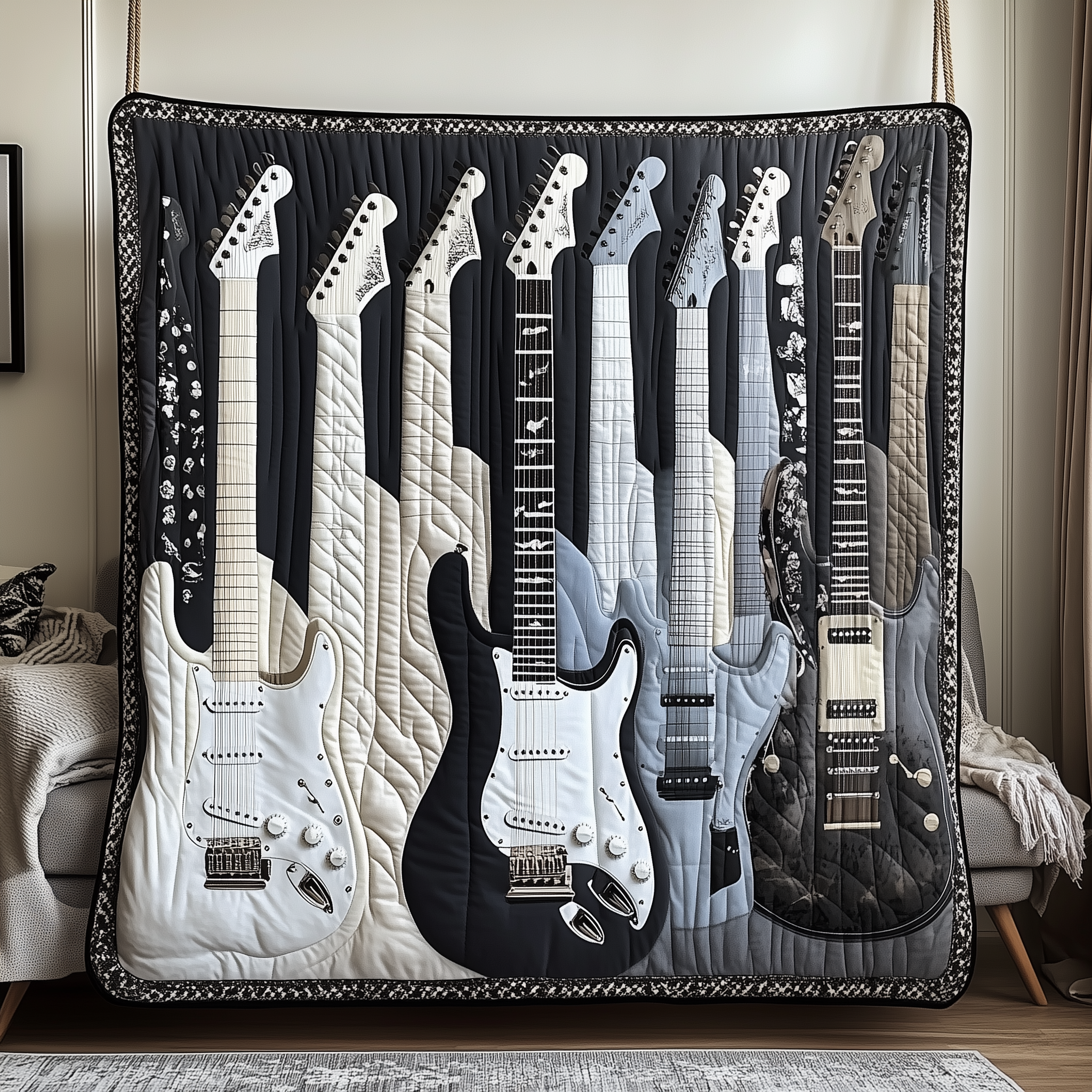 Melodic Strings Guitar Quilted Blanket Best Throw Blanket Gifts For Guitar Lovers Melodic Strings Guitar Quilted Blanket Best Throw Blanket Gifts For Guitar Lovers