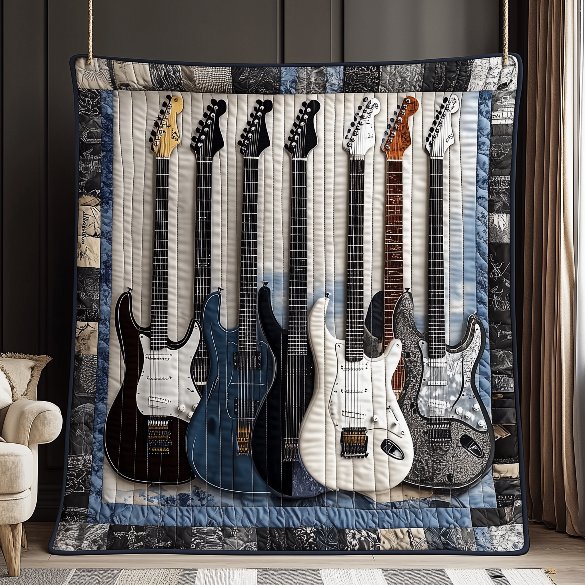 Melodic Strings Guitar Quilted Blanket Best Throw Blanket Presents For Guitar Lovers Melodic Strings Guitar Quilted Blanket Best Throw Blanket Presents For Guitar Lovers