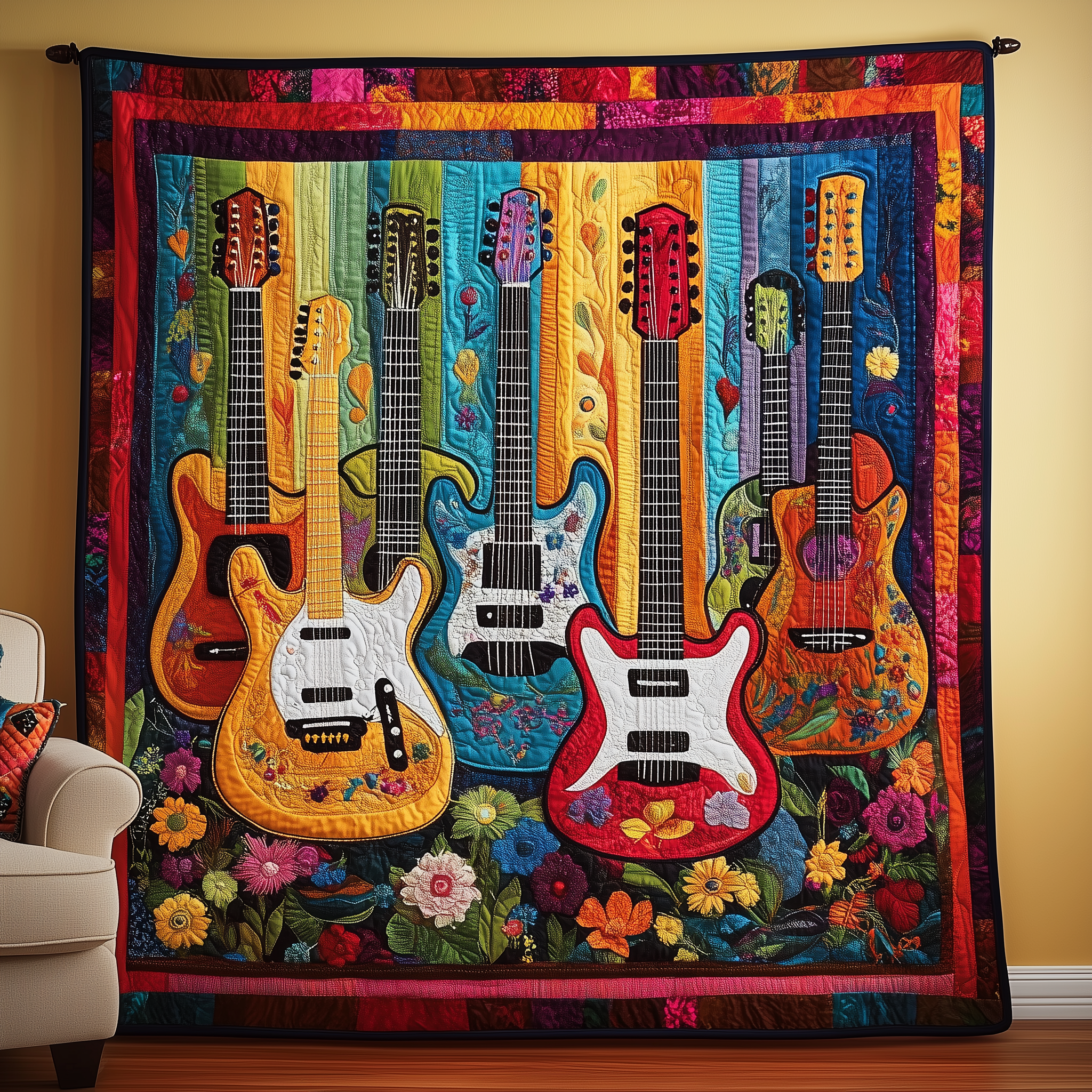 Melody Of Color Artistic Guitars Quilted Blanket Experience the Ultimate in Custom Comfort Melody Of Color Artistic Guitars Quilted Blanket Experience the Ultimate in Custom Comfort