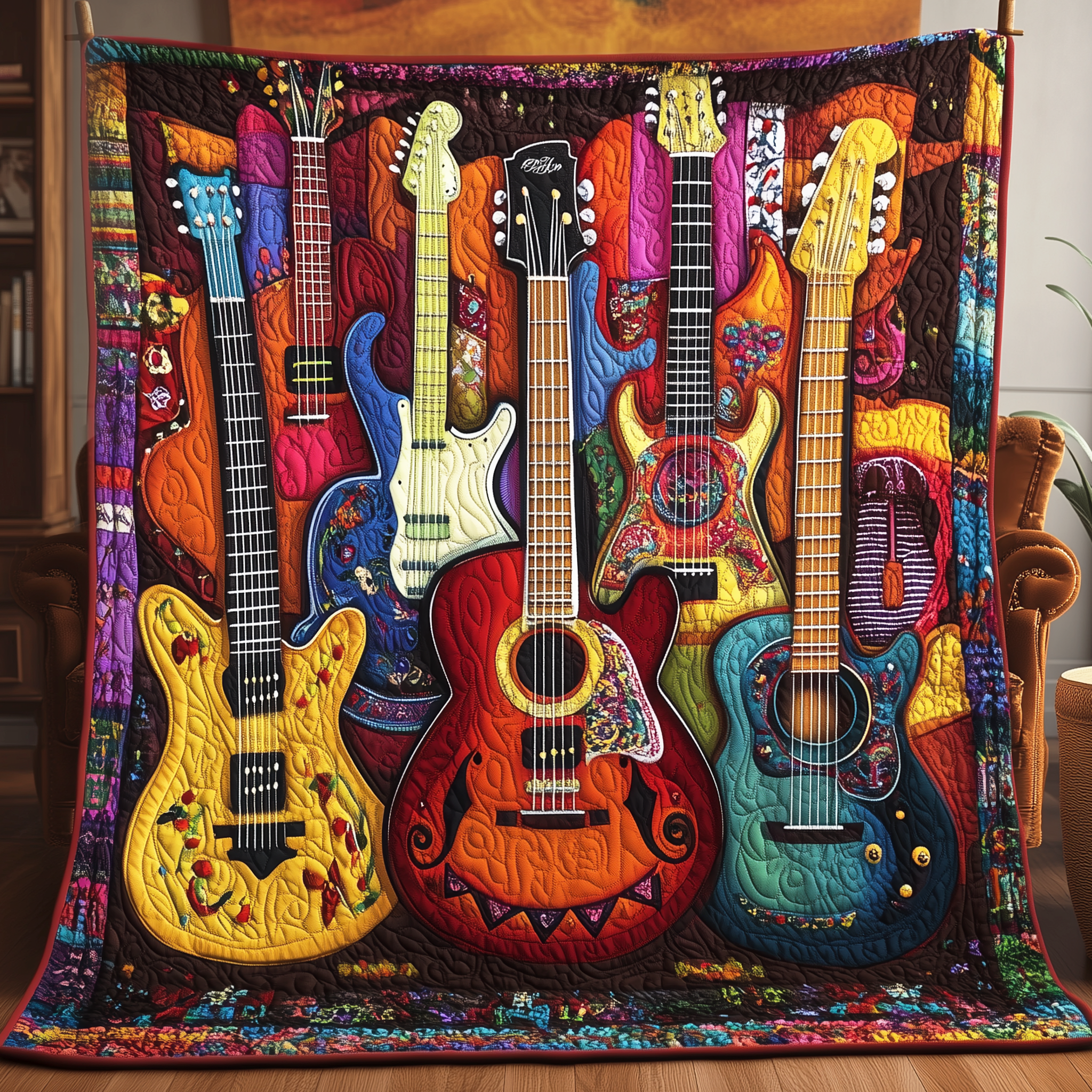 Melody Of Color Artistic Guitars Quilted Blanket Perfect for All Seasons: A Blanket You'll Always Need Melody Of Color Artistic Guitars Quilted Blanket Perfect for All Seasons: A Blanket You'll Always Need