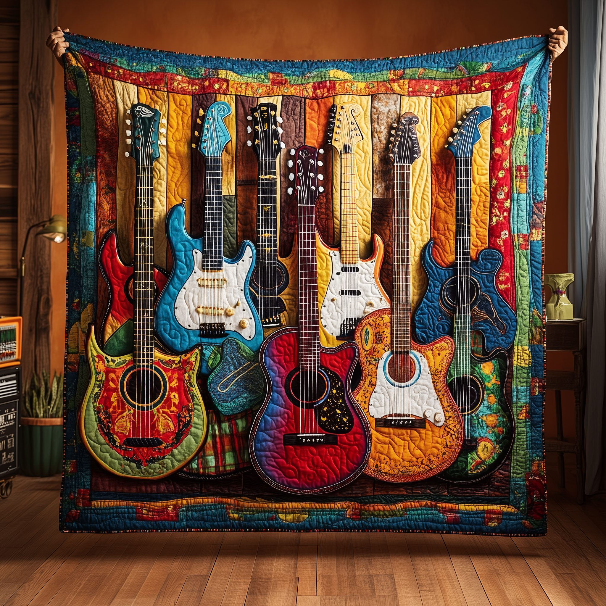 Melody Of Color Artistic Guitars Quilted Blanket Perfect for All Seasons: A Blanket You'll Always Need Melody Of Color Artistic Guitars Quilted Blanket Perfect for All Seasons: A Blanket You'll Always Need