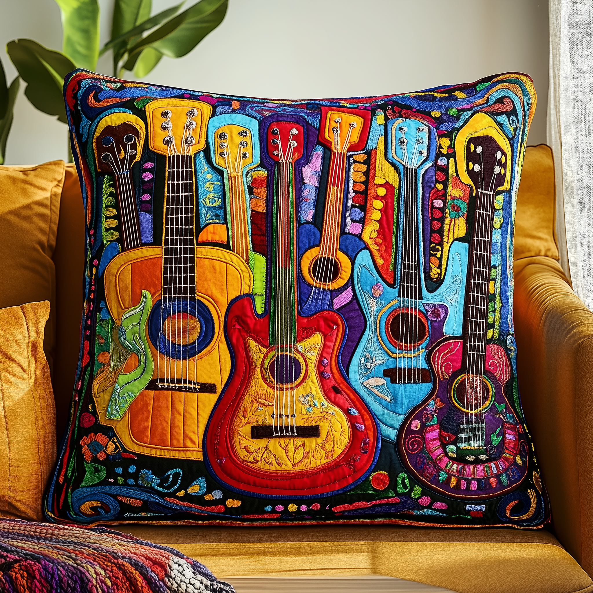 Melody Of Color Artistic Guitars Quilted Pillow Case Simple and Stylish Pillow Cases for Everyday Comfort Melody Of Color Artistic Guitars Quilted Pillow Case Simple and Stylish Pillow Cases for Everyday Comfort