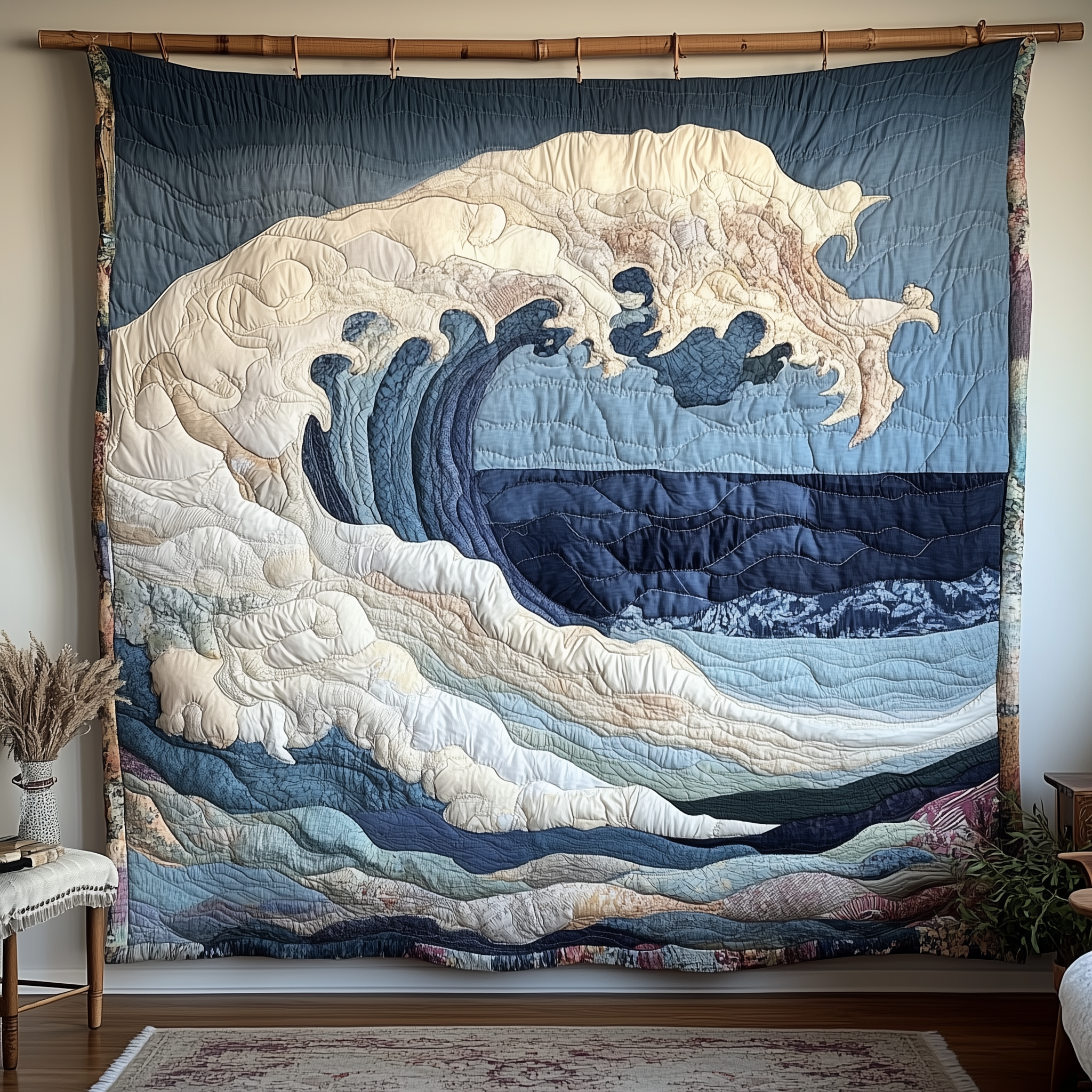 Melody Of Waves Quilted Blanket Best Throw Blanket Best Father's Day Special Gifts Melody Of Waves Quilted Blanket Best Throw Blanket Best Father's Day Special Gifts