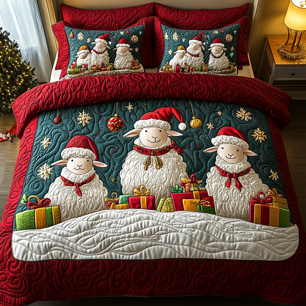 Merry Baah-mas Quilted Bedding Set Gifts With Sheep Themes Merry Baah-mas Quilted Bedding Set Gifts With Sheep Themes