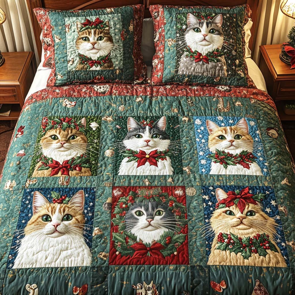 Merry Cat Spirits Quilted Bedding Set Gift For Cat Lover Merry Cat Spirits Quilted Bedding Set Gift For Cat Lover