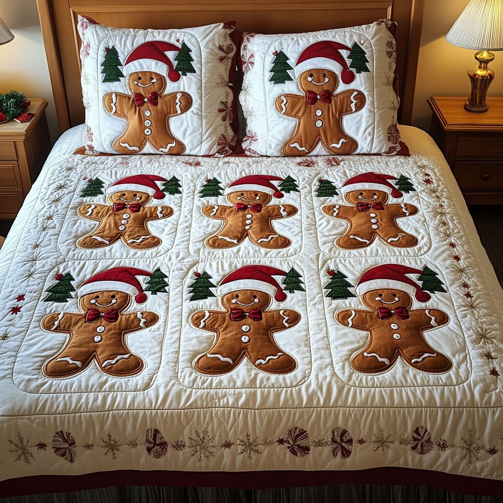 Merry Crumble Quilted Bedding Set Gifts For Gingerbread Lovers Merry Crumble Quilted Bedding Set Gifts For Gingerbread Lovers