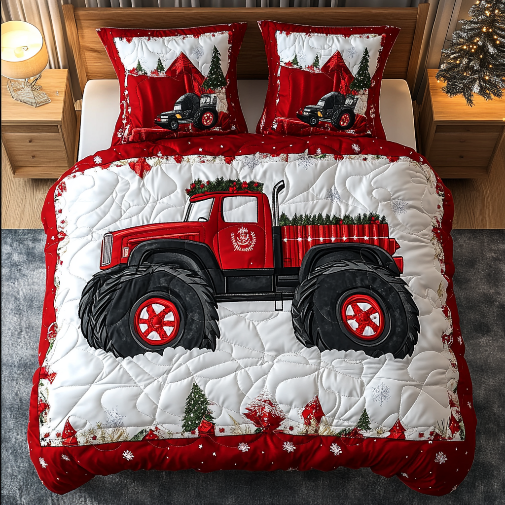 Merry Monster Truck Quilted Bedding Set Perfect Gift For Girlfriend Merry Monster Truck Quilted Bedding Set Perfect Gift For Girlfriend