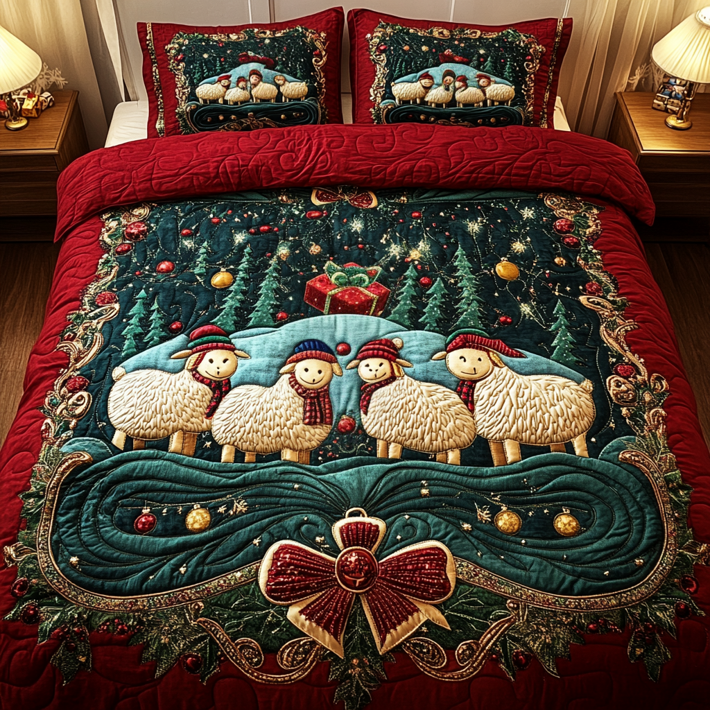 Merry Sheepmas Quilted Bedding Set Sheep Presents Merry Sheepmas Quilted Bedding Set Sheep Presents