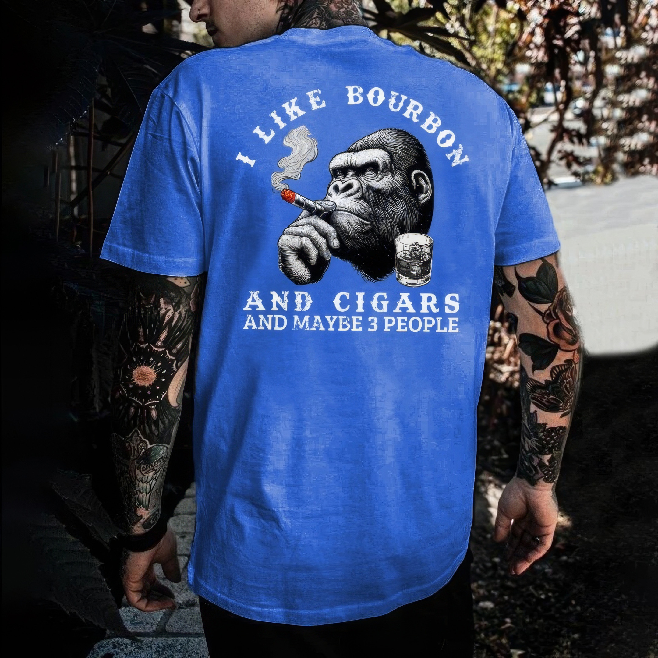 Monkey I Like Bourbon And Cigars And Maybe 3 People T-Shirt Unique Father'S Day Gifts Monkey I Like Bourbon And Cigars And Maybe 3 People T-Shirt Unique Father'S Day Gifts