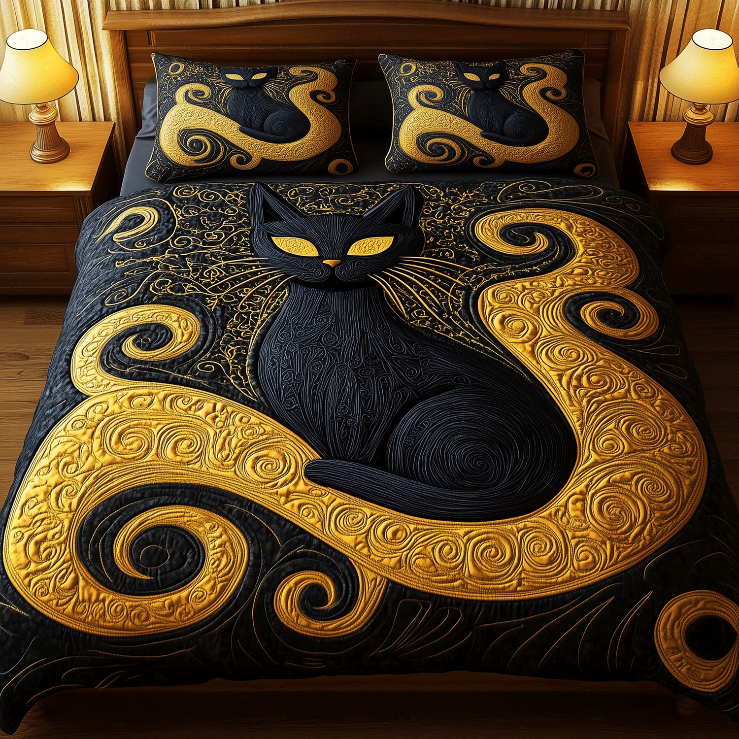Moonlit Cat Haven Quilted Bedding Set Unique Gifts For Cat Lovers Moonlit Cat Haven Quilted Bedding Set Unique Gifts For Cat Lovers