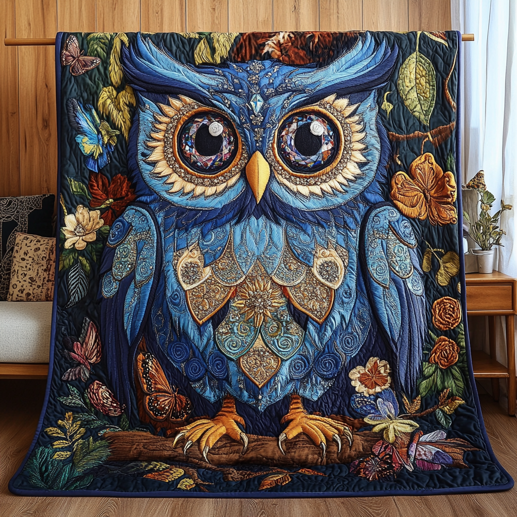 Mysterious Blue Owl Quilted Blanket Feel the Bond of Home with Our Family-Friendly Blanket Mysterious Blue Owl Quilted Blanket Feel the Bond of Home with Our Family-Friendly Blanket