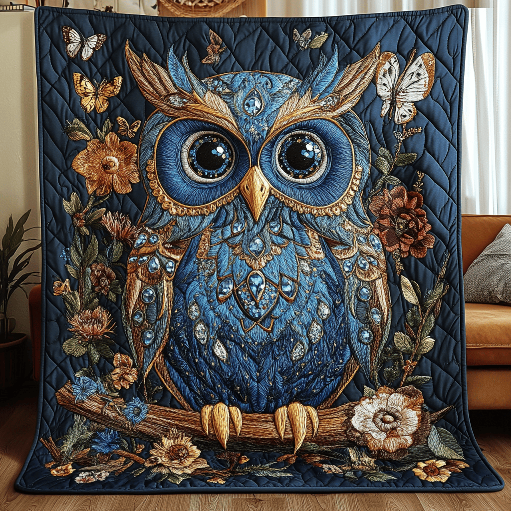 Mysterious Blue Owl Quilted Blanket From Sofa to Bed, a Blanket That Does It All Mysterious Blue Owl Quilted Blanket From Sofa to Bed, a Blanket That Does It All