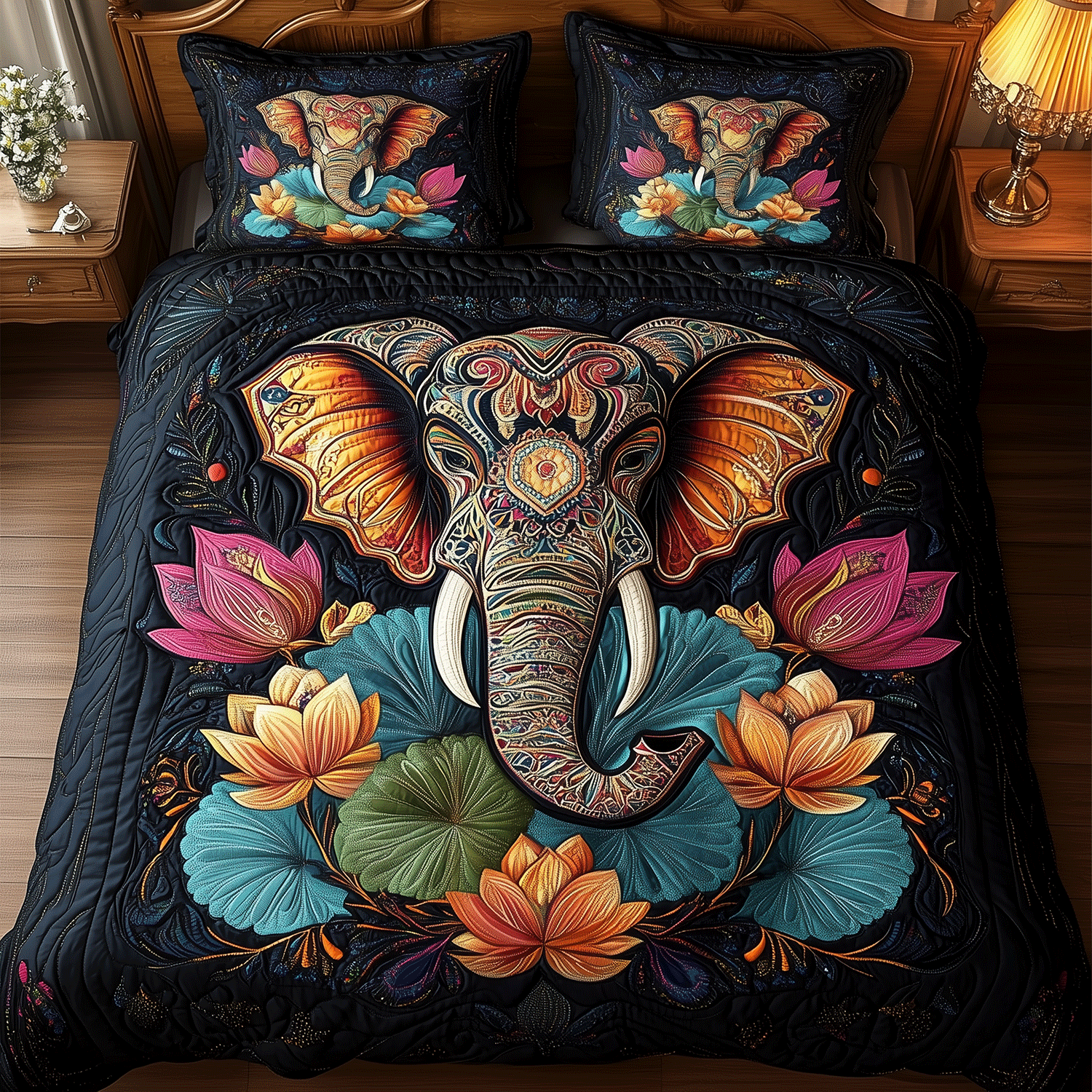 Mystic Lotus Elephant Quilted Bedding Set Elephant Themed Gifts Mystic Lotus Elephant Quilted Bedding Set Elephant Themed Gifts