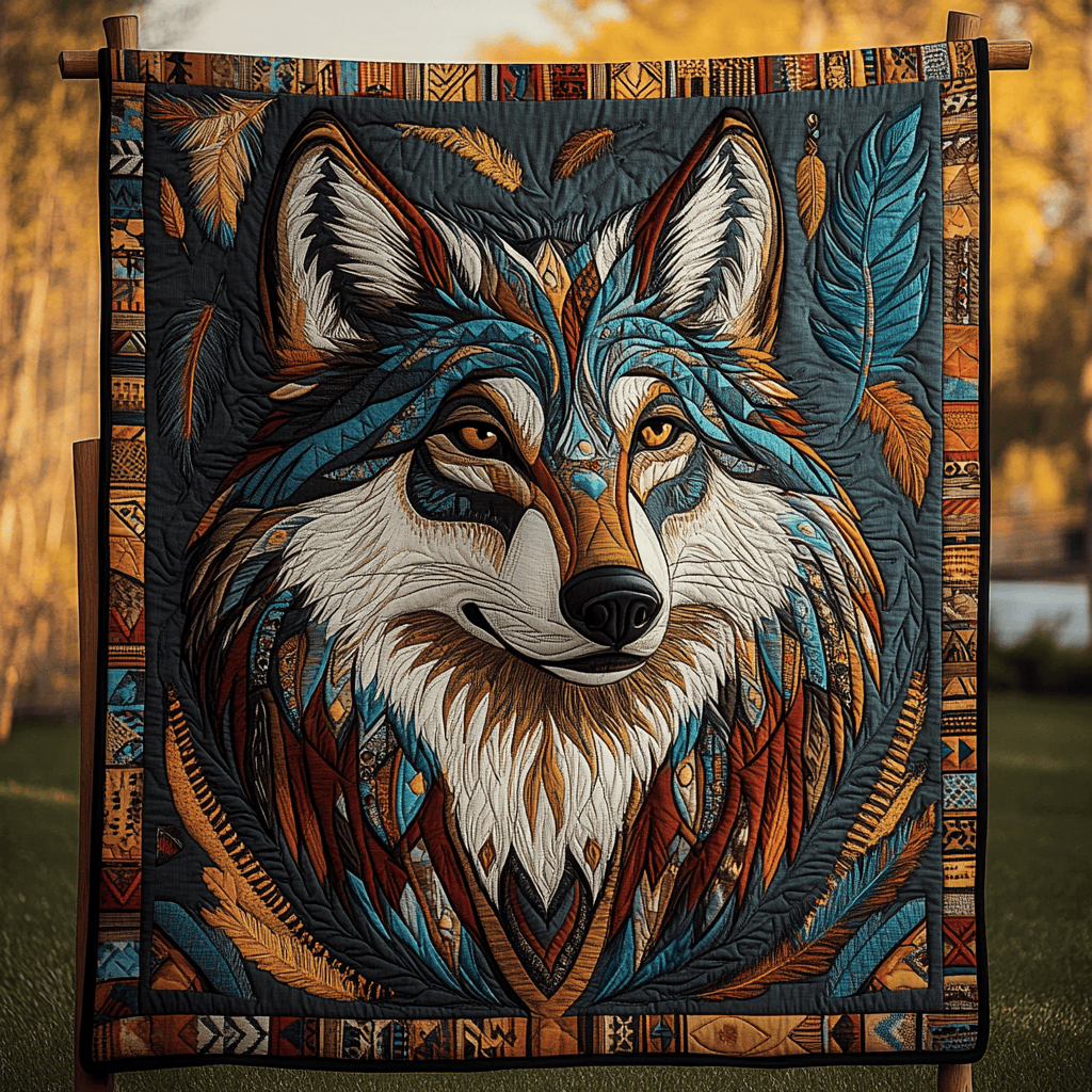 Mystic Wolf Quilted Blanket Native American Gift Ideas Mystic Wolf Quilted Blanket Native American Gift Ideas