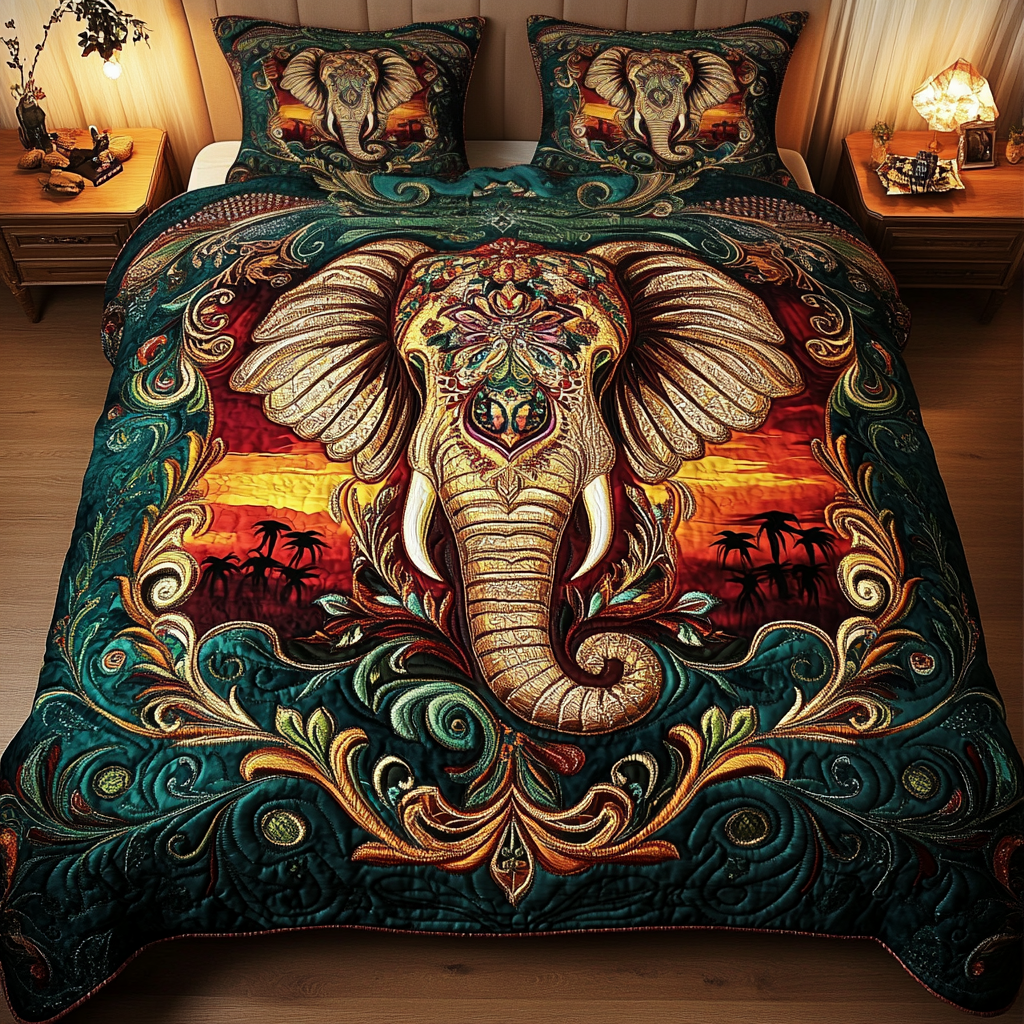 Mystical Elephant Quilted Bedding Set Gift For Elephant Lover Mystical Elephant Quilted Bedding Set Gift For Elephant Lover