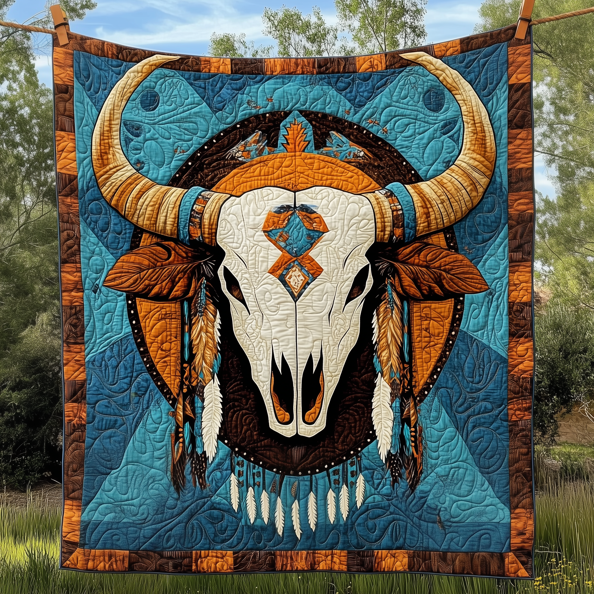 Native Bull Skull Quilted Blanket Nice Throw Blankets Daughter Presents From Mum Native Bull Skull Quilted Blanket Nice Throw Blankets Daughter Presents From Mum