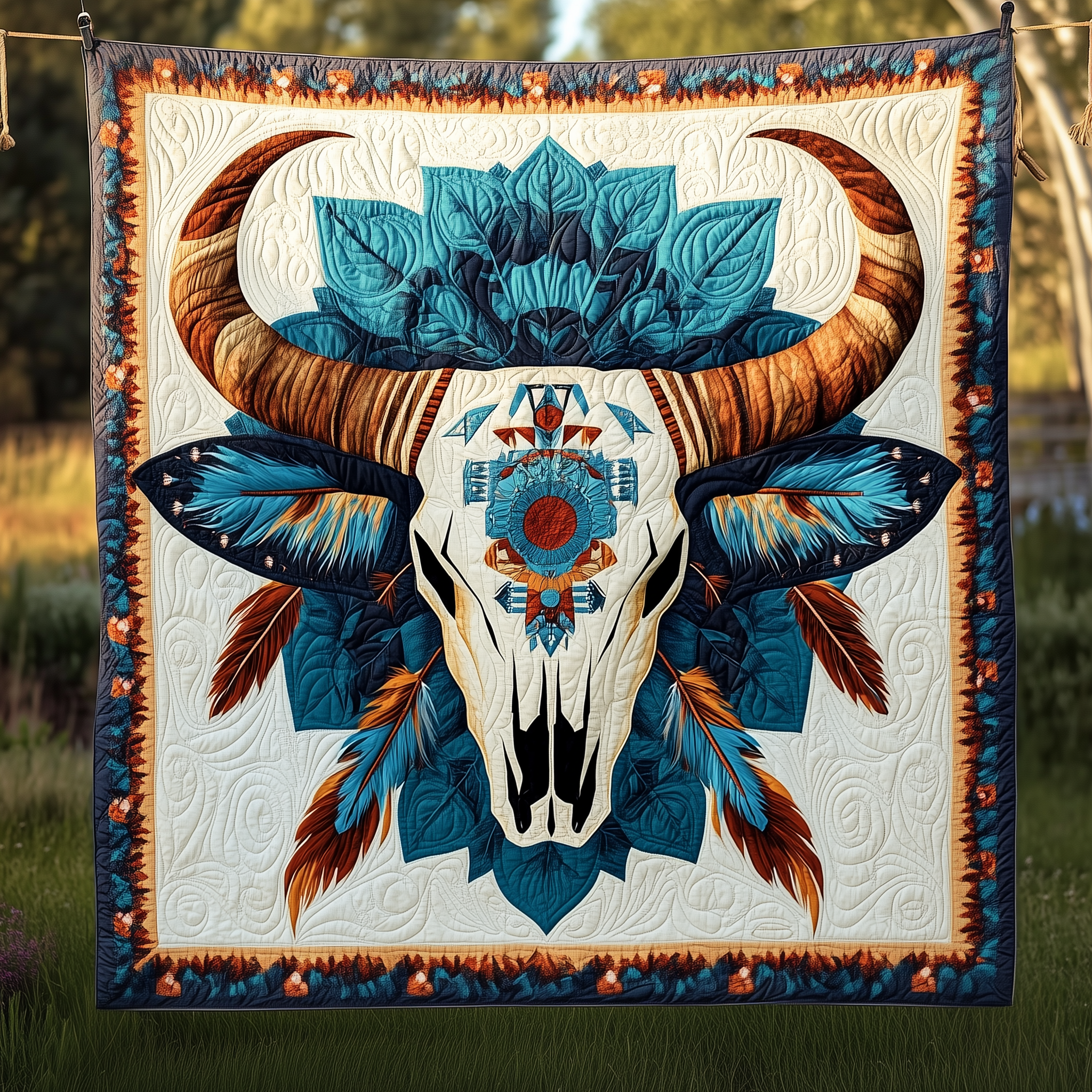 Native Bull Skull Quilted Blanket Nice Throw Blankets Father And Daughter Gifts Native Bull Skull Quilted Blanket Nice Throw Blankets Father And Daughter Gifts