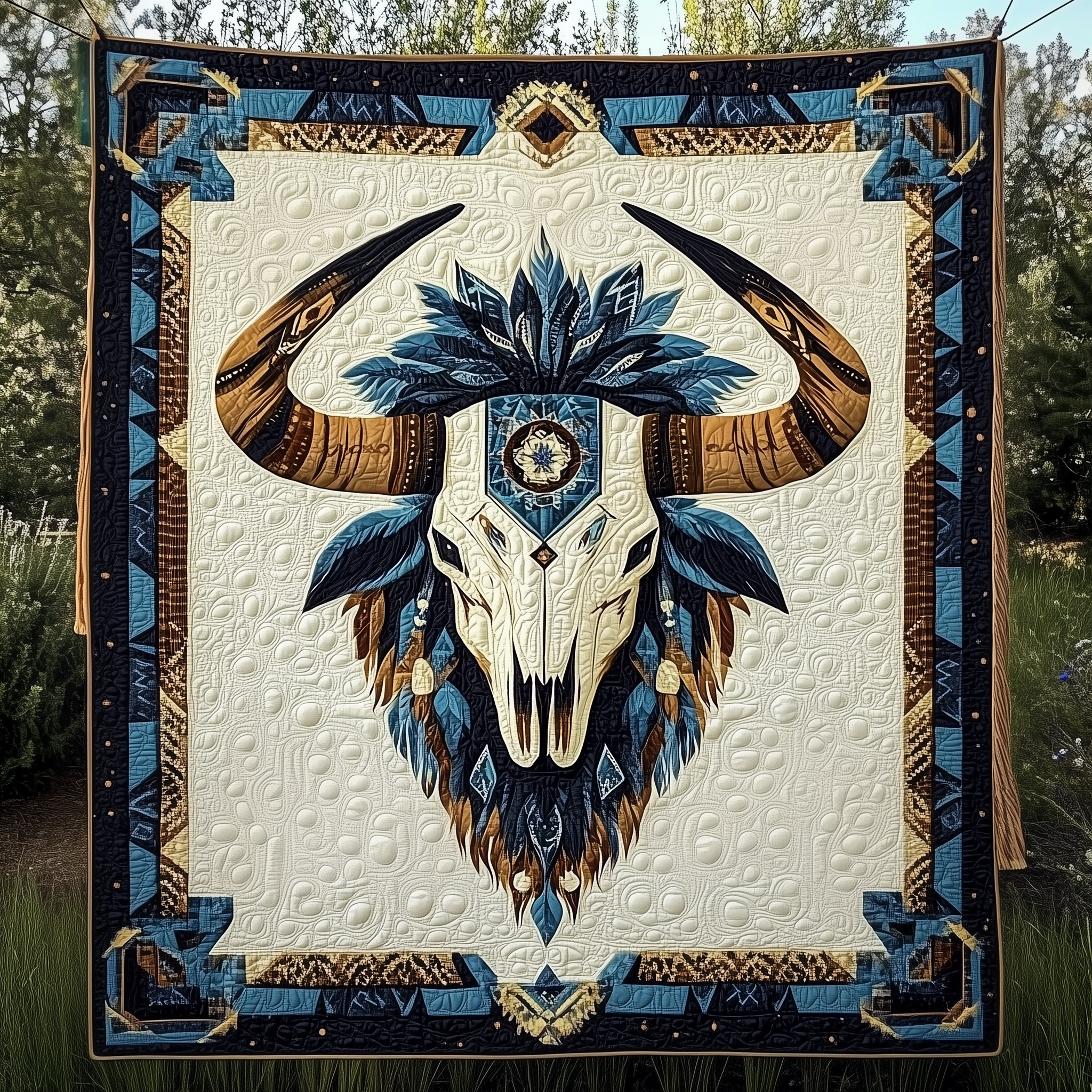 Native Bull Skull Quilted Blanket Nice Throw Blankets Father Daughter Gifts For Dad Native Bull Skull Quilted Blanket Nice Throw Blankets Father Daughter Gifts For Dad