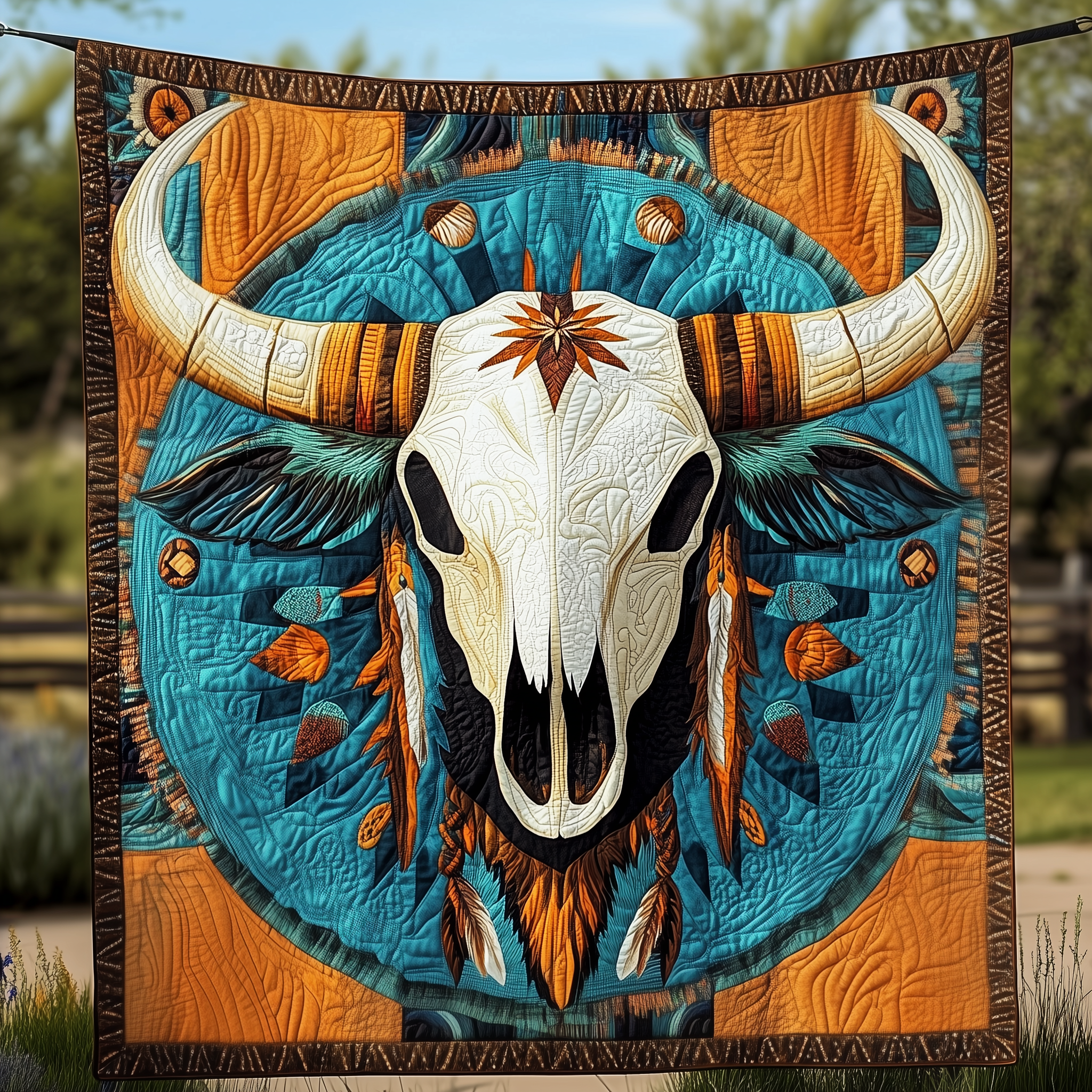 Native Bull Skull Quilted Blanket Nice Throw Blankets Father Daughter Presents Native Bull Skull Quilted Blanket Nice Throw Blankets Father Daughter Presents