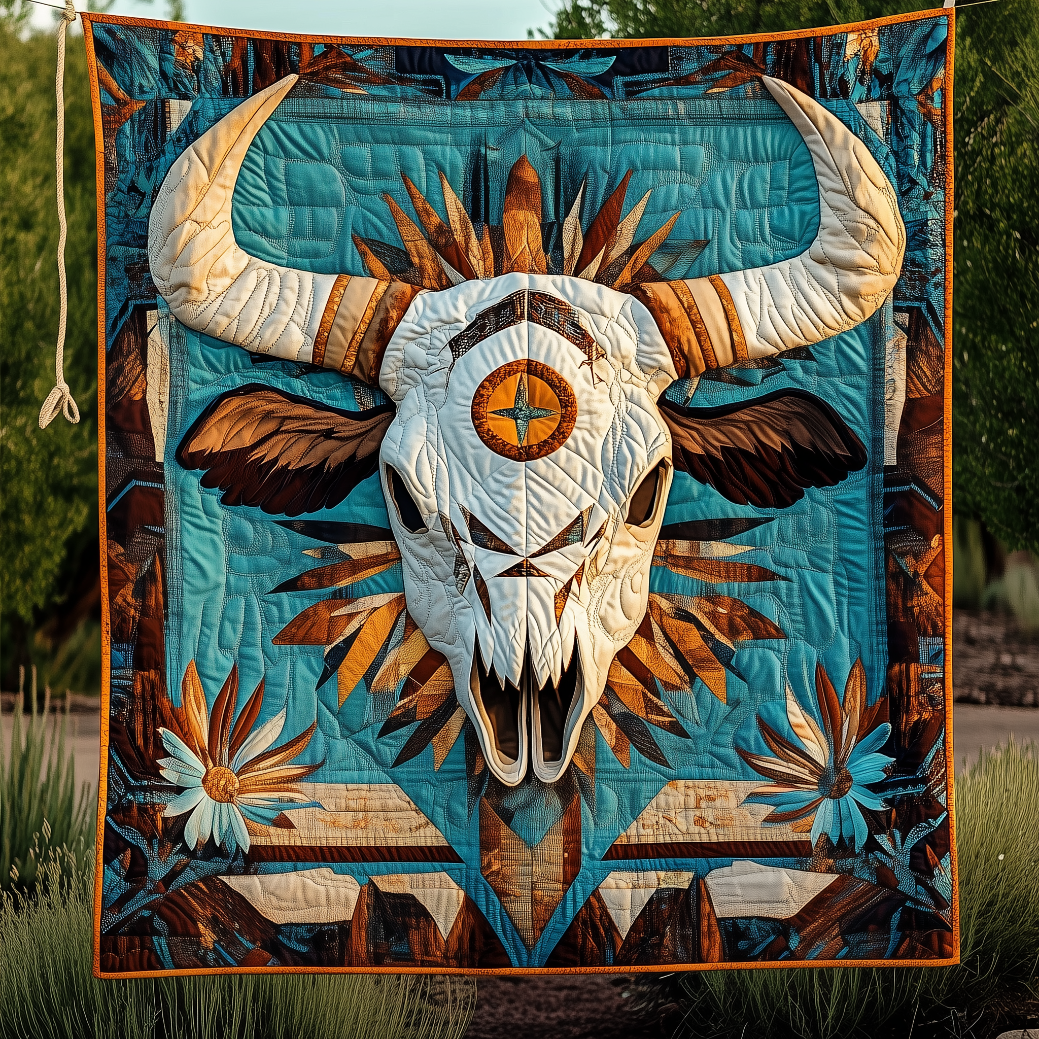 Native Bull Skull Quilted Blanket Nice Throw Blankets Fathers Day Presents Native Bull Skull Quilted Blanket Nice Throw Blankets Fathers Day Presents