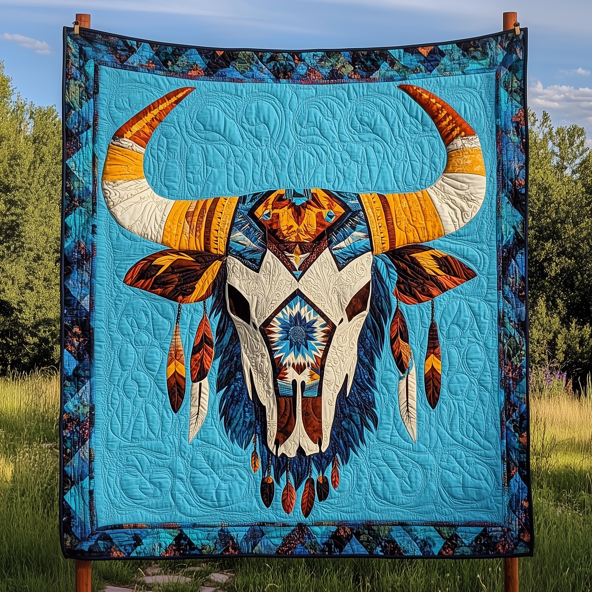 Native Bull Skull Quilted Blanket Nice Throw Blankets Mother And Daughter Presents Native Bull Skull Quilted Blanket Nice Throw Blankets Mother And Daughter Presents